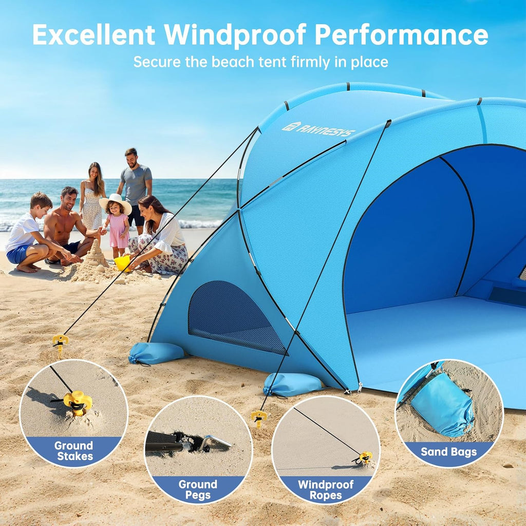 Beach Tent Sun Shelter, Beach Shade Tent with UPF50+ UV Protection, Beach Sun Shelter, Beach Shade with 2 Zippered Doors, Portable Beach Tent for Beach Camping Fishing wourant