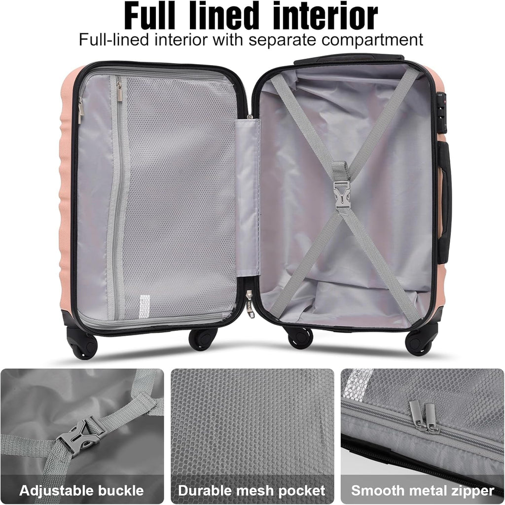 LONG VACATION 6 Piece Luggage Set Carry on Suitcase with ABS+PC hardshell, Spinner Wheels & YKK Zipper TSA Lock wourant