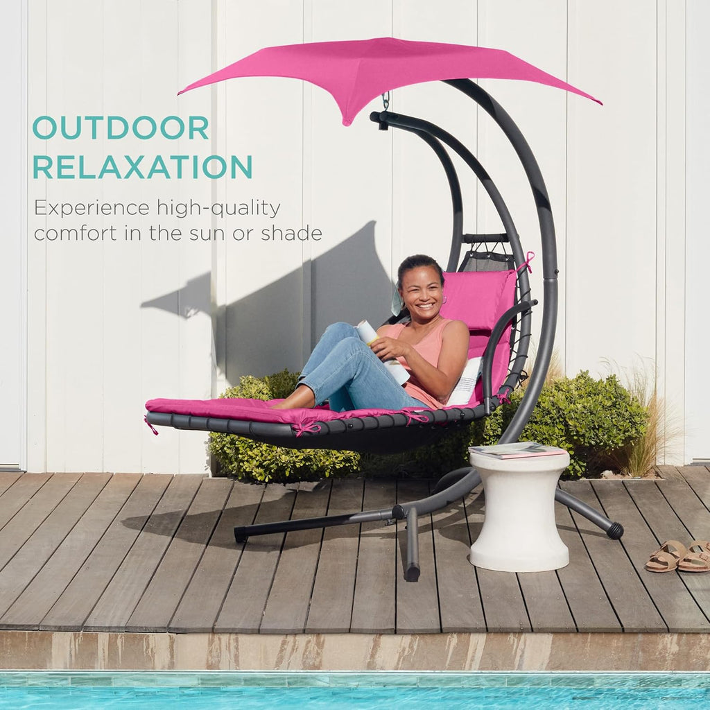 Best Choice Products Outdoor Hanging Curved Steel Chaise Lounge Chair Swing w/Built-in Pillow and Removable Canopy - Teal wourant