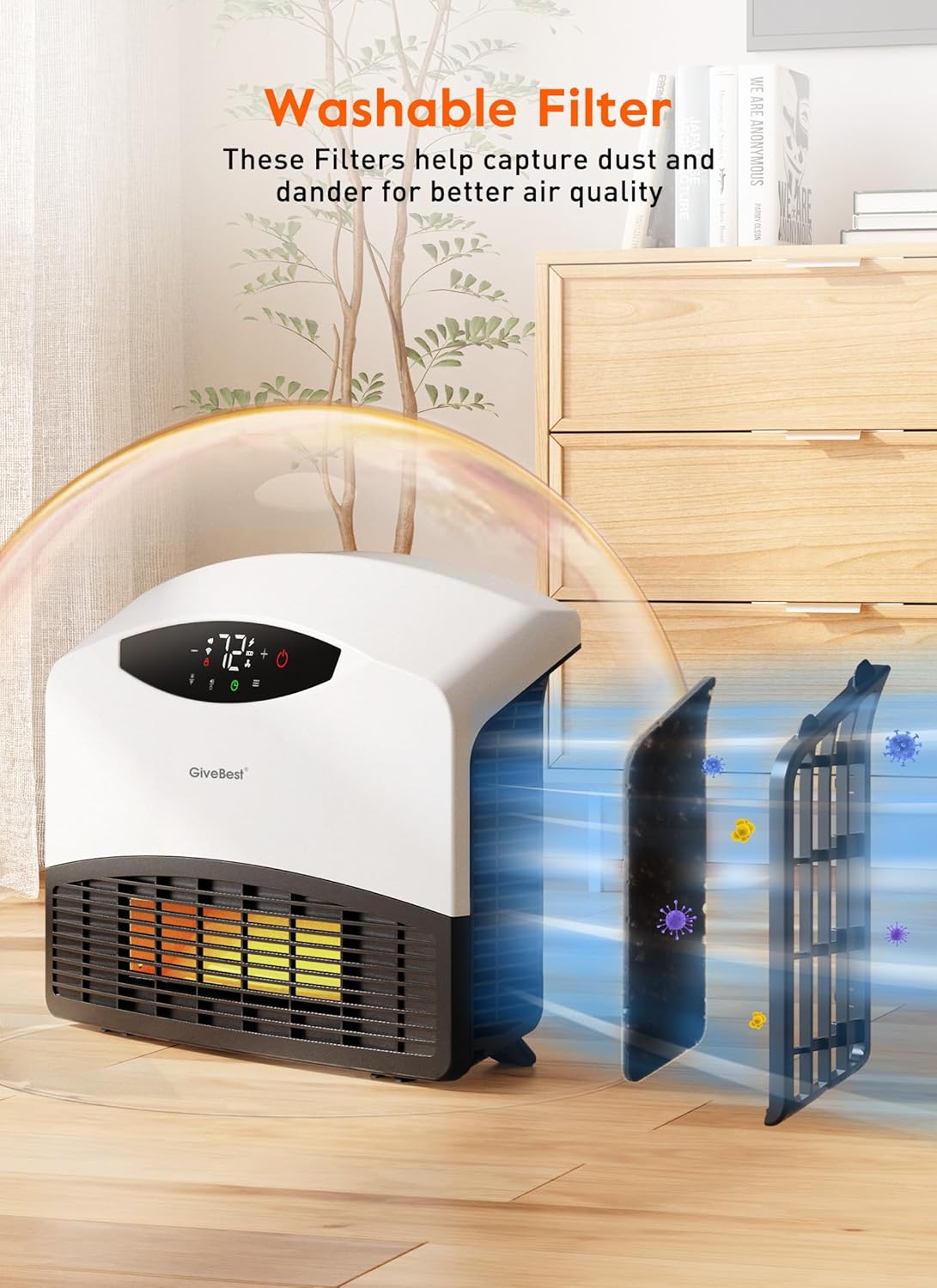 GiveBest Electric Wall Heater with WiFi and Remote Control, Floor or Wall Mounted Heater, Large Room Coverage, 3 Heating Modes, 1500W Fast Heating Space with Thermostat for Indoor Room Use wourant