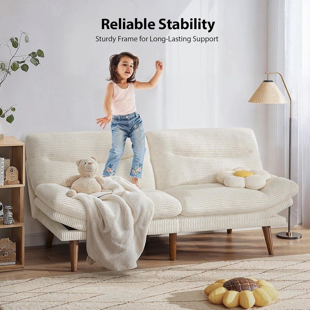 Convertible Futon Sofa Bed, 66 Inch Corduroy Futon Sofa Recliner Sofa Bed for Small Spaces, Playrooms or Offices wourant