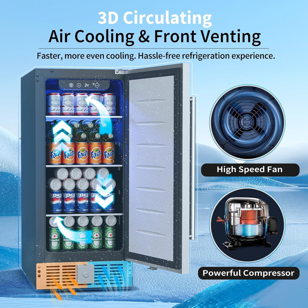 Beverage Refrigerator Cooler - 126 Can Mini Fridge Glass Door for Drinks Soda Beer Wine - Small Refrigerator for Office Bedroom Home Bar, 4 Adjustable Shelves, 3.2 Cu.Ft, Silver wourant