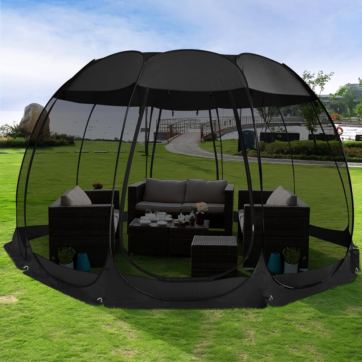 Screen gazebo, sleeps 6-10-15 people Igloo-style canopy tent with mosquito net on the sides Perfect for garden, patio, backyard wourant