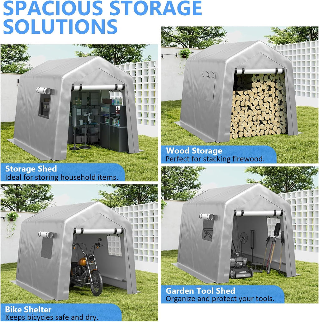 6x8 ft Heavy Duty Carport Tent Portable Garage with Removable Side Walls and Door Four Seasons Tarpaulin wourant