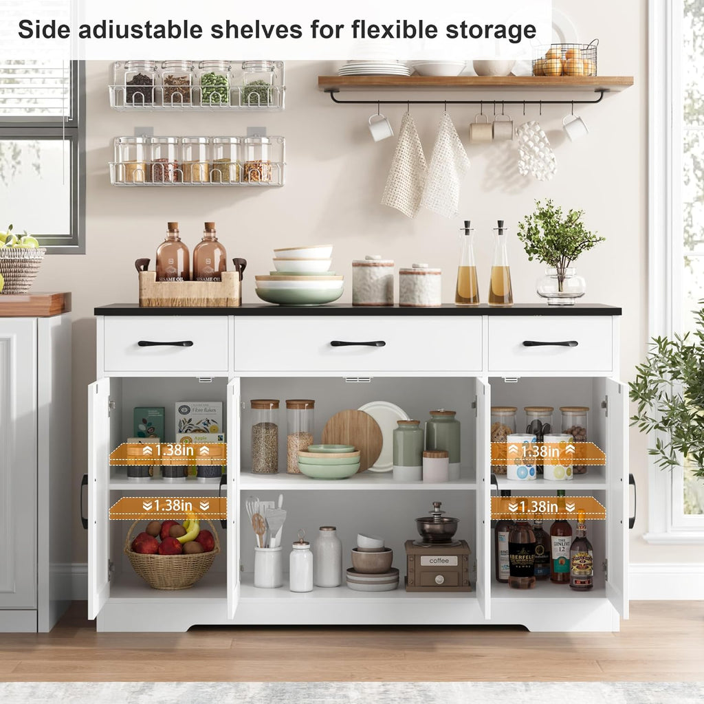 Sideboard with drawers, large 55-inch sideboard, sideboard storage with shelves and doors, modern farmhouse coffee bar wood kitchen dining table wourant