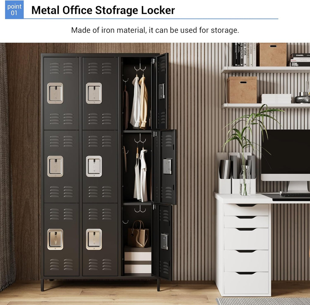 GAOMON Locker for Employees, 6 Doors Locker Cabinet with Hooks, Storage Locker for Home, Office, Gym, School, Assembly Required, Black wourant