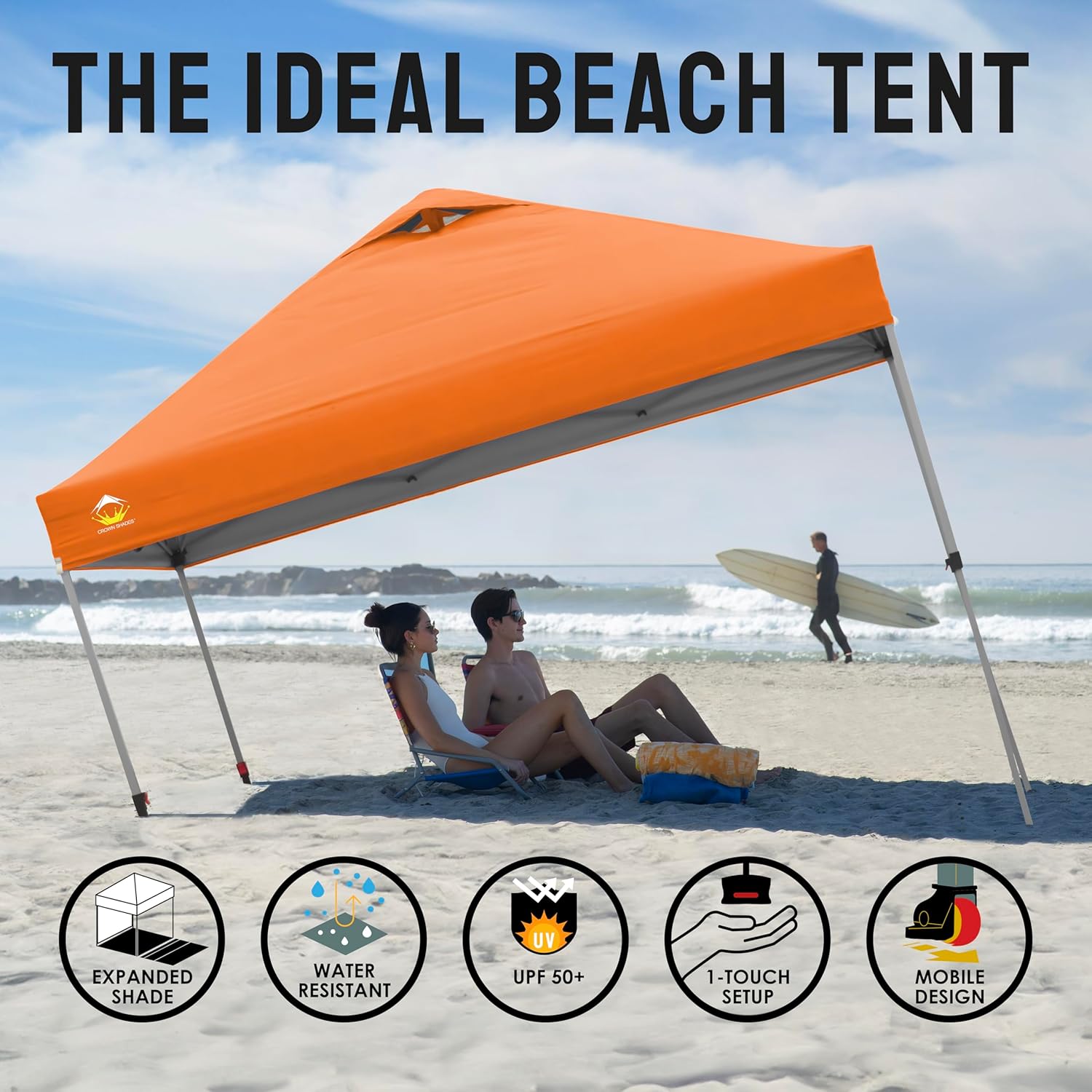 10x10 Pop-Up Awning - One-Click Installation Beach Tent - Outdoor Sunshade Silver Coated Top, 3 Heights and 4 Sand Pockets wourant