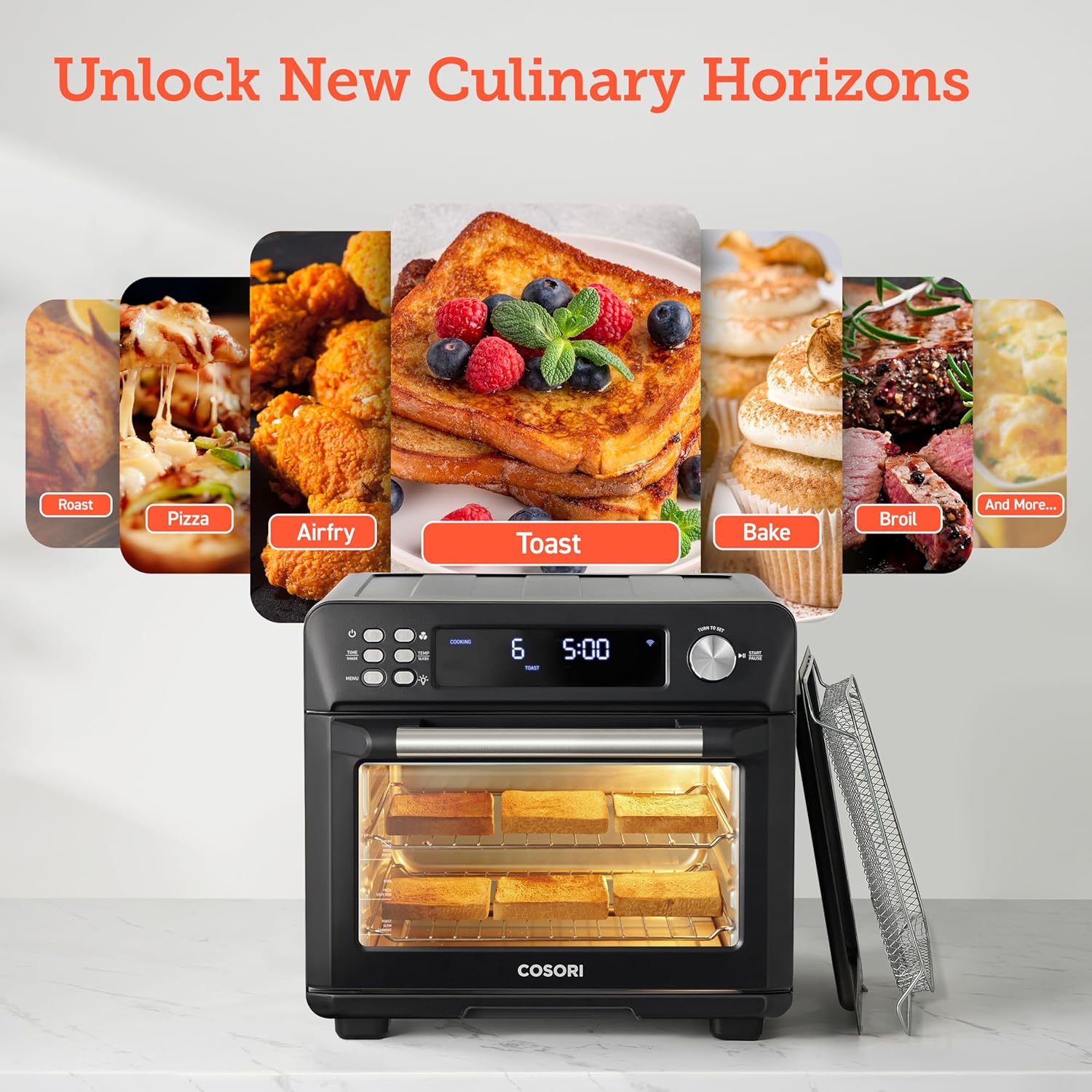 COSORI Smart 12-in-1 Air Fryer Toaster Oven Combo, Airfryer Convection Oven Countertop, Bake, Roast, Reheat, Broiler, Dehydrate, 75 Recipes & 3 Accessories, 26QT, Silver-Stainless Steel wourant