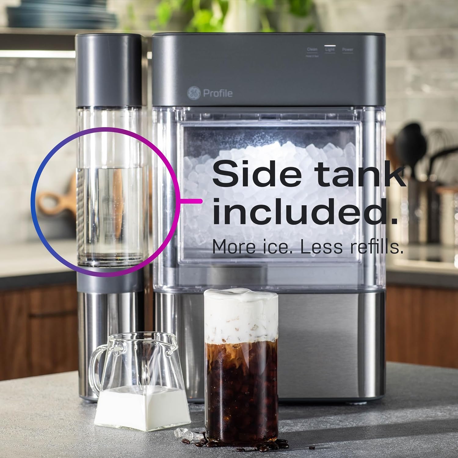 GE Profile Opal 2.0 with 0.75 Gallon Tank, Chewable Crunchable Countertop Nugget Ice Maker, Scoop included, 38 lbs in 24 hours, Pellet Ice Machine with WiFi & Smart Connected, Black Stainless Steel wourant