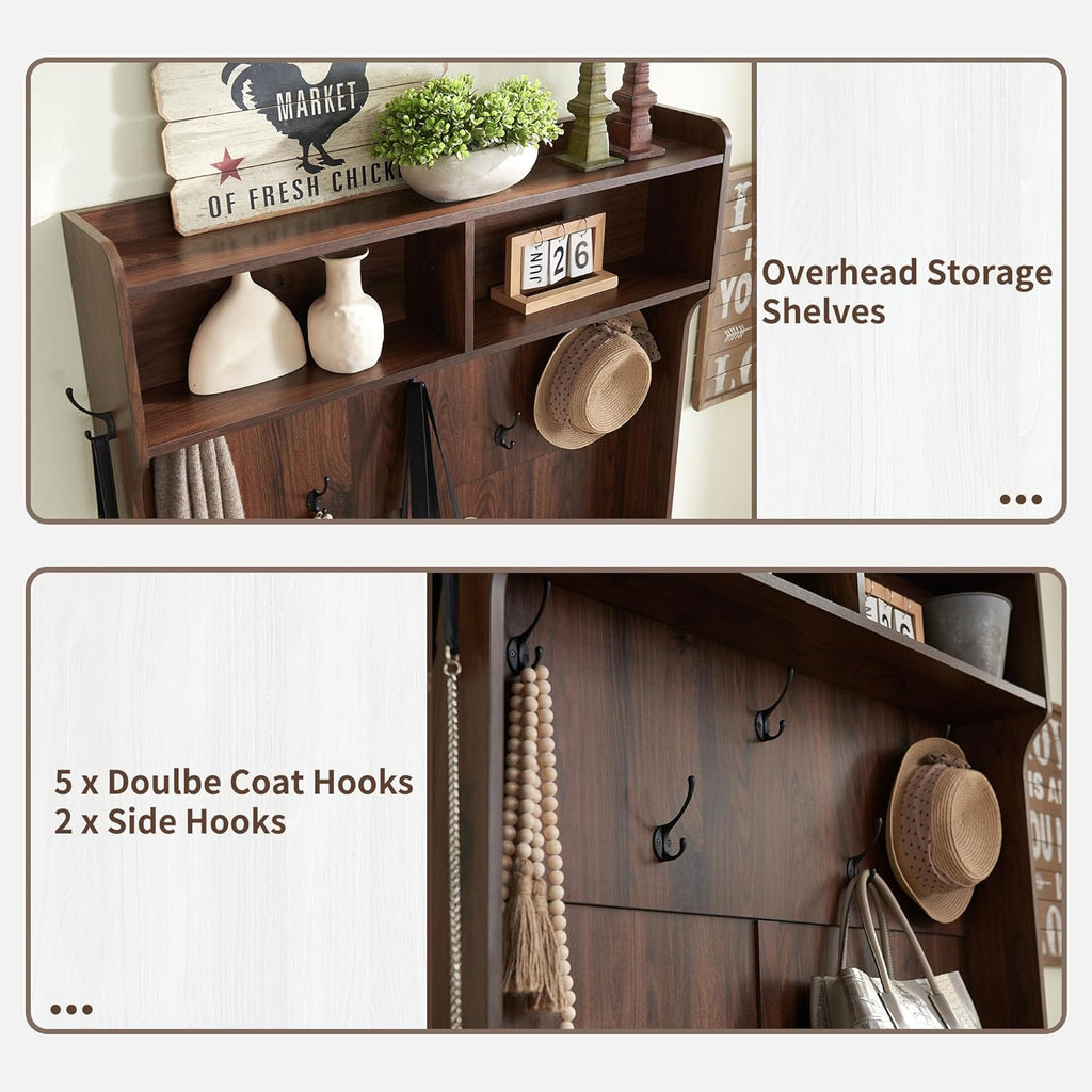 JXQTLINGMU 59" Farmhouse Hall Tree with Shoe Storage, Entryway Bench with 20 Cubbies, 12 Hooks & Sliding Barn Doors, Mudroom Coat Rack Cabinet, Off White wourant