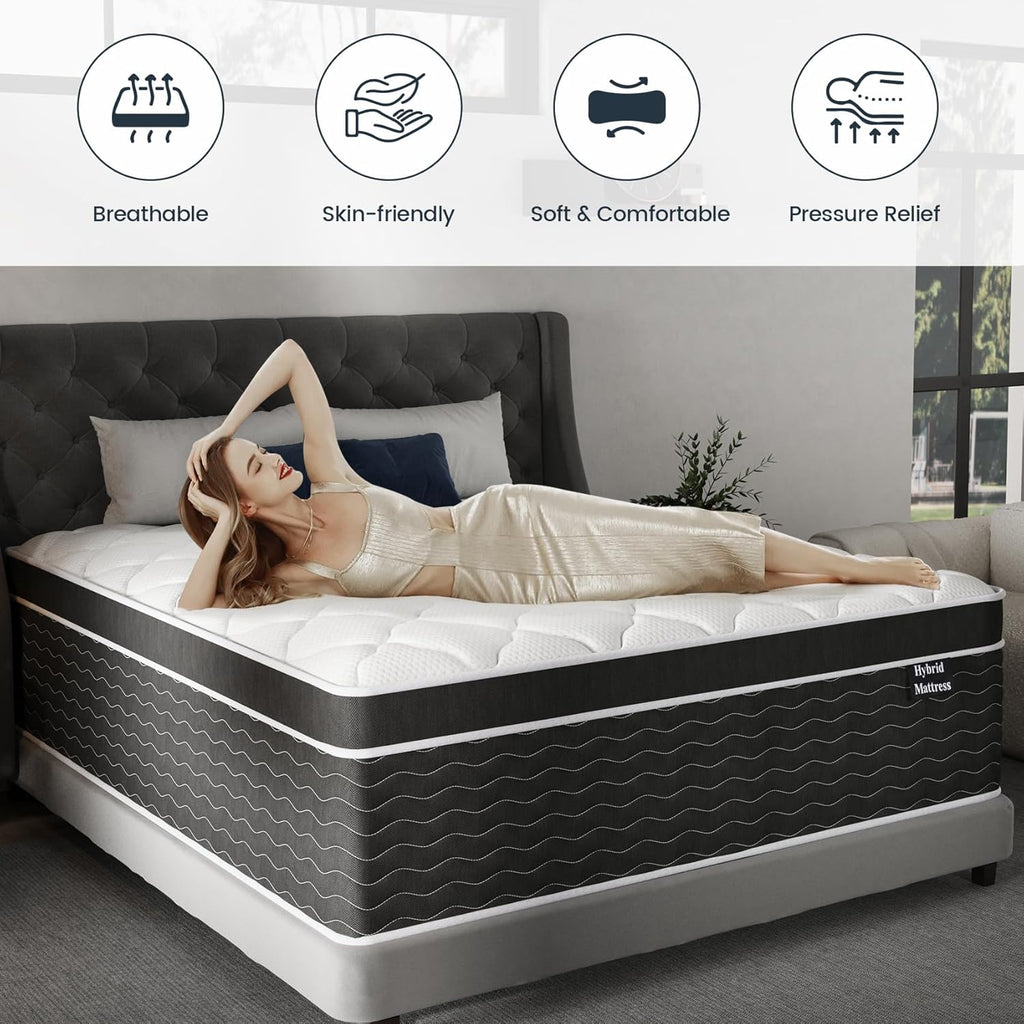 Full Size Mattress, 10 inch Full Bed Mattress in a Box, Medium Plush Hybrid Mattresses with Gel Memory Foam and Pocket Springs, Pressure Relief & Upgraded Support, Cooling and Breathable wourant