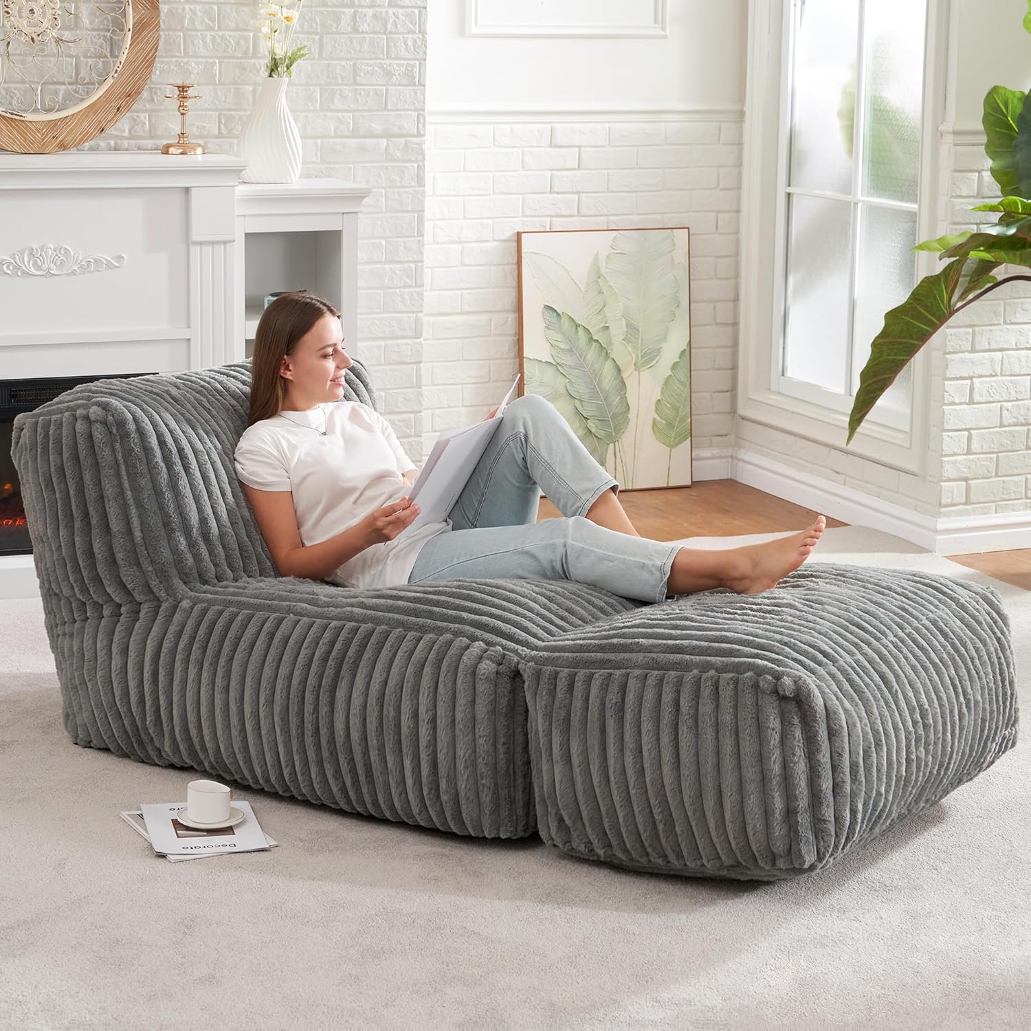 Hobestluk Big Bean Bag Lounger Chairs Large Beanbag Chair for Adults Bean Bag Sofa Memory Foam wourant