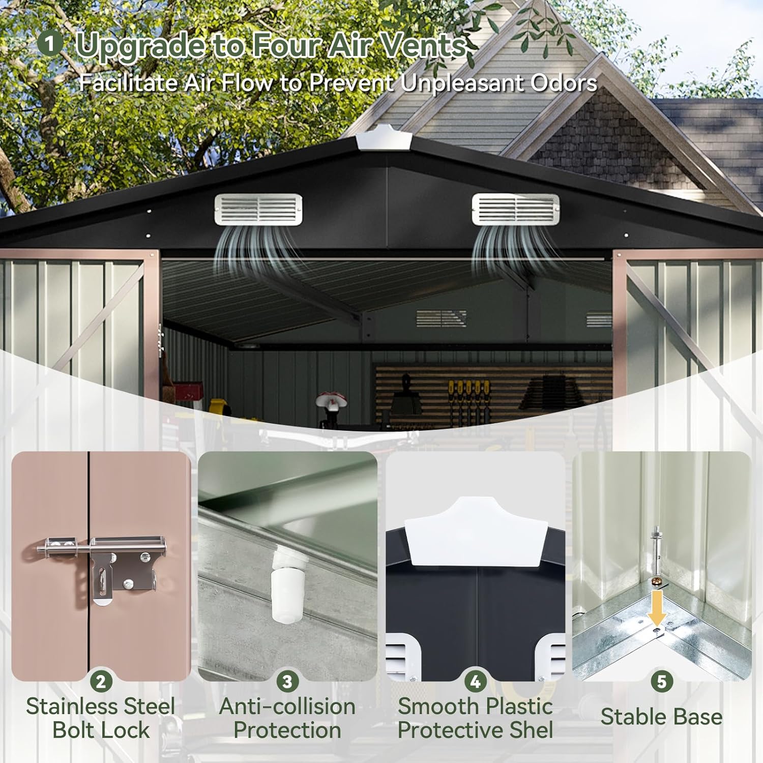 Aoxun 12x10 FT Shed Metal Outdoor Waterproof Storage Shed Steel Utility Garden Tool Shed with Door & Lock Outdoor Storage for Garden Patio Lawn Poolside, Brown wourant