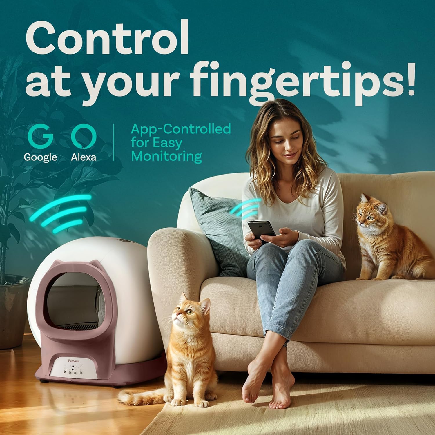 Self Cleaning Litter Box with Auto Safety Sensors for Multiple Cats - Automatic Cat Litter Box Self-Cleaning - Covered Odor Removal with APP Control - Compatible On All WiFi wourant