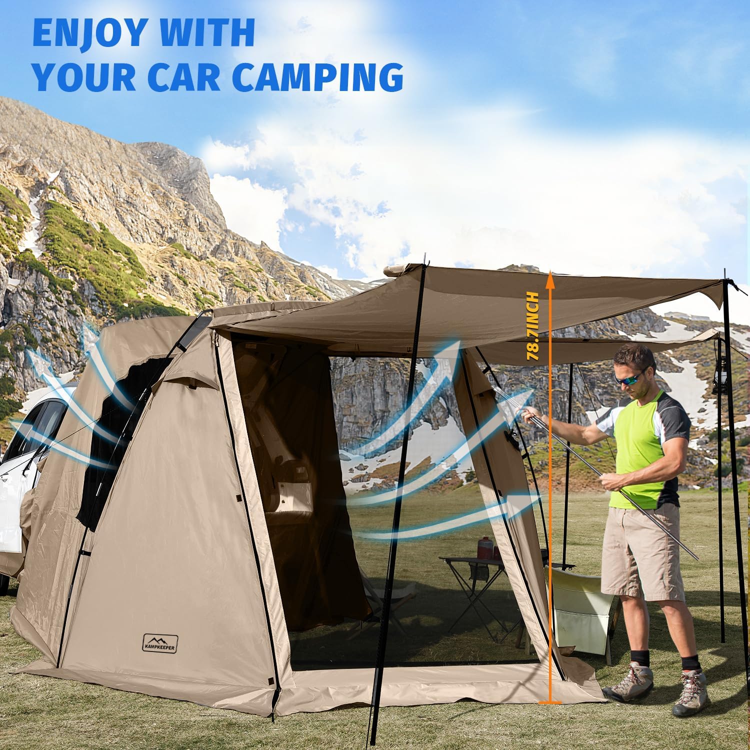 KAMPKEEPER SUV Car Tent, Tailgate Shade Awning Tent for Camping, Vehicle Camping Tents Outdoor Travel (Black) wourant