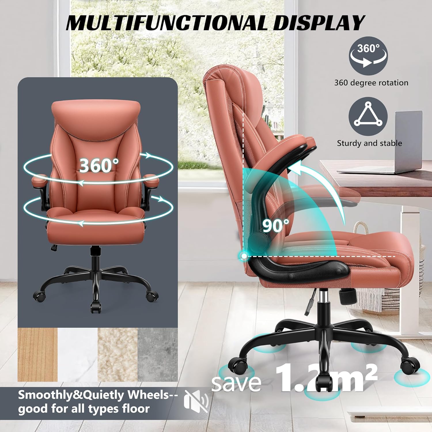 Office Chair Large High-Foot Computer Desk Chair, Breathable Leather Chair Lumbar Support Rotating Computer Chair wourant