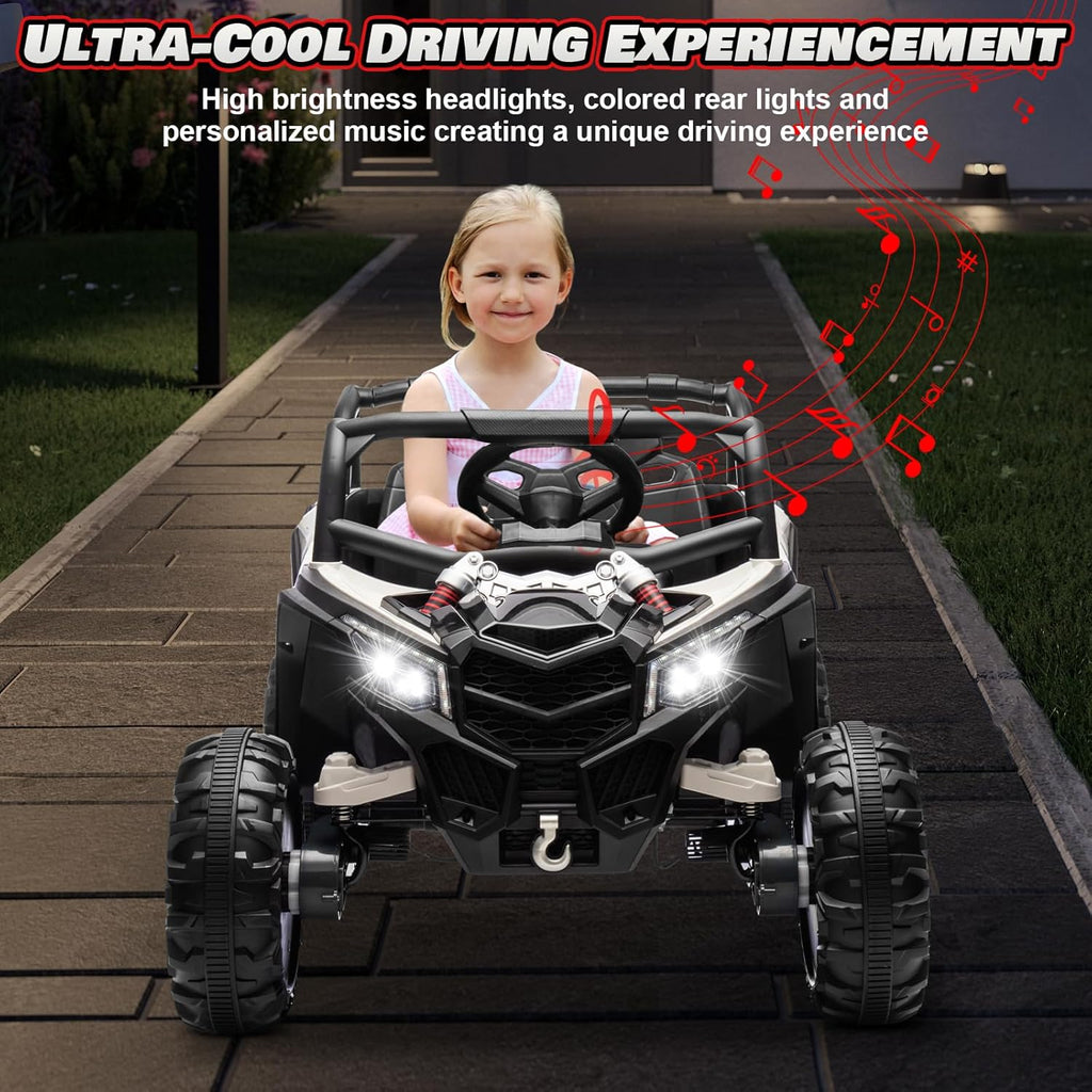 JOYRACER Kids Remote Control Car with 4 x 150W Motors, Shock Absorbers, Bluetooth, MP3 Player, and Headlights wourant