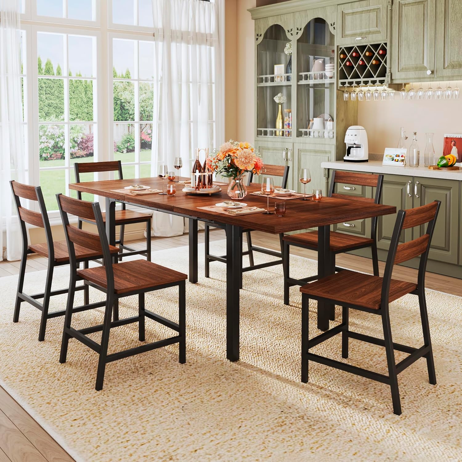 Dining Table Set for 4 Extendable Kitchen Table Set Curved Backrest Dining Room Table wourant