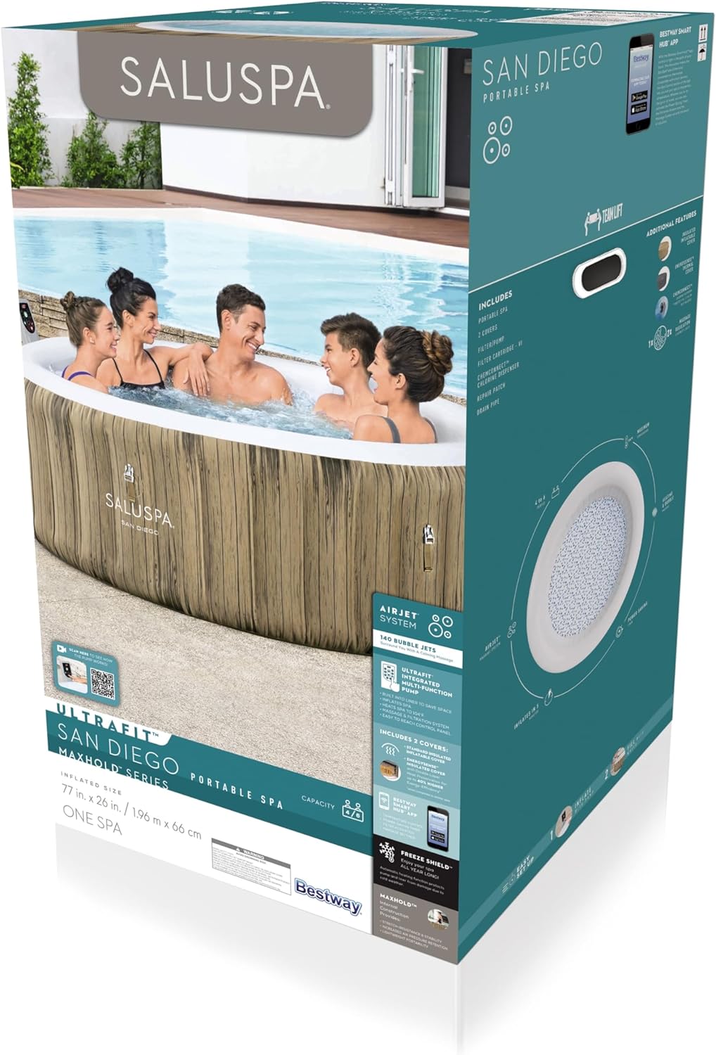 Bestway SaluSpa Miami EnergySense AirJet Inflatable Hot Tub Spa (71" x 26") | Portable Hot Tub with 2 Covers (1 Energy-Efficient Thermal Cover and 1 Standard Cover) | Fits Up to 2-4 Persons | Black wourant
