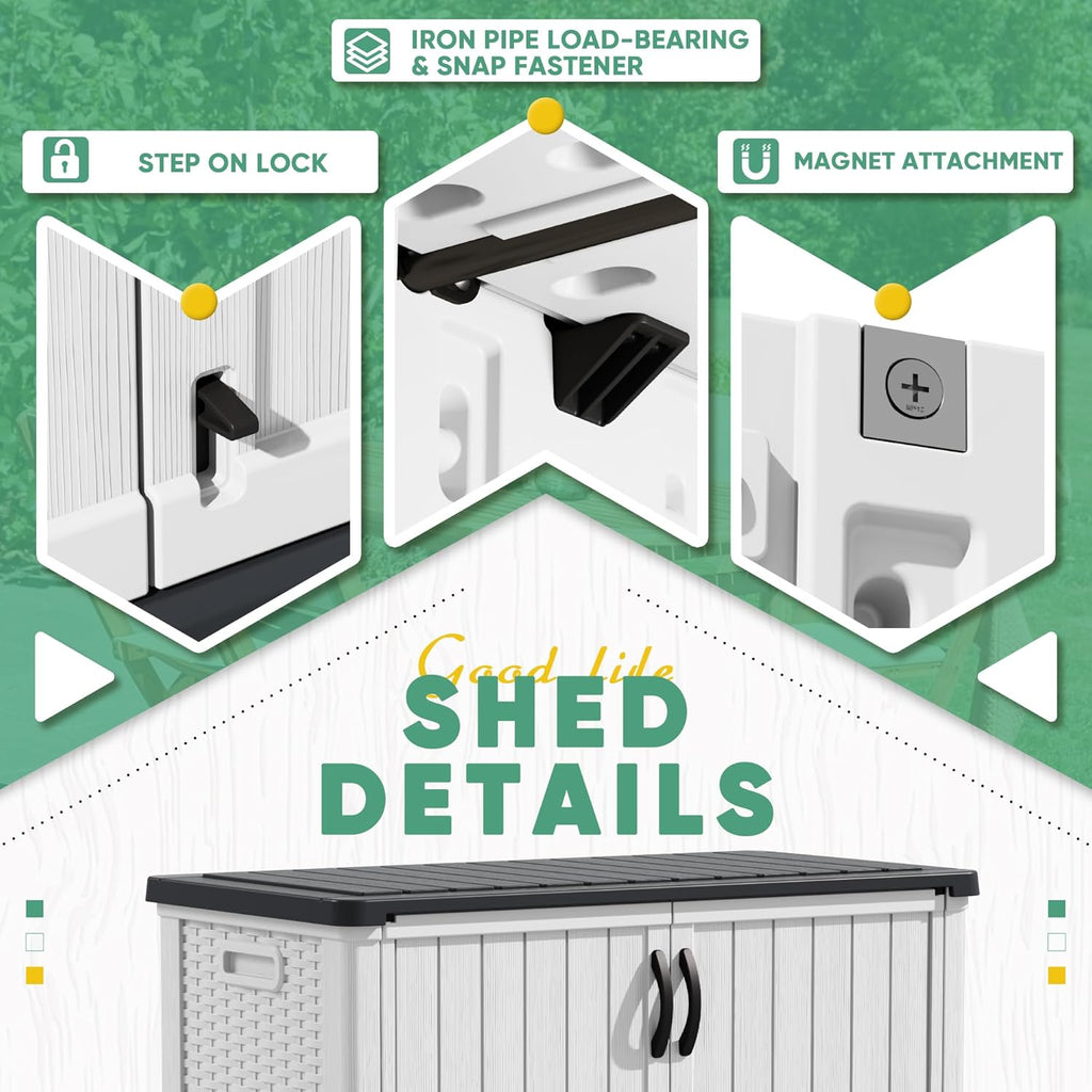 Devoko Outdoor Storage Cabinet 26 Cu Ft with Lockable Doors, Horizontal Storage Shed Waterproof Patio Tools Storage Box wourant