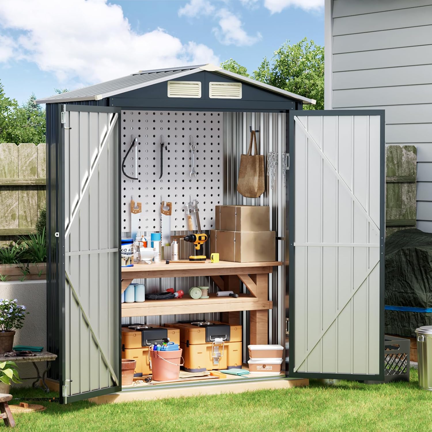 Breezz Outdoor Storage Shed 10 x 12ft. Utility Tool Shed Metal Storage Garden Shed wourant