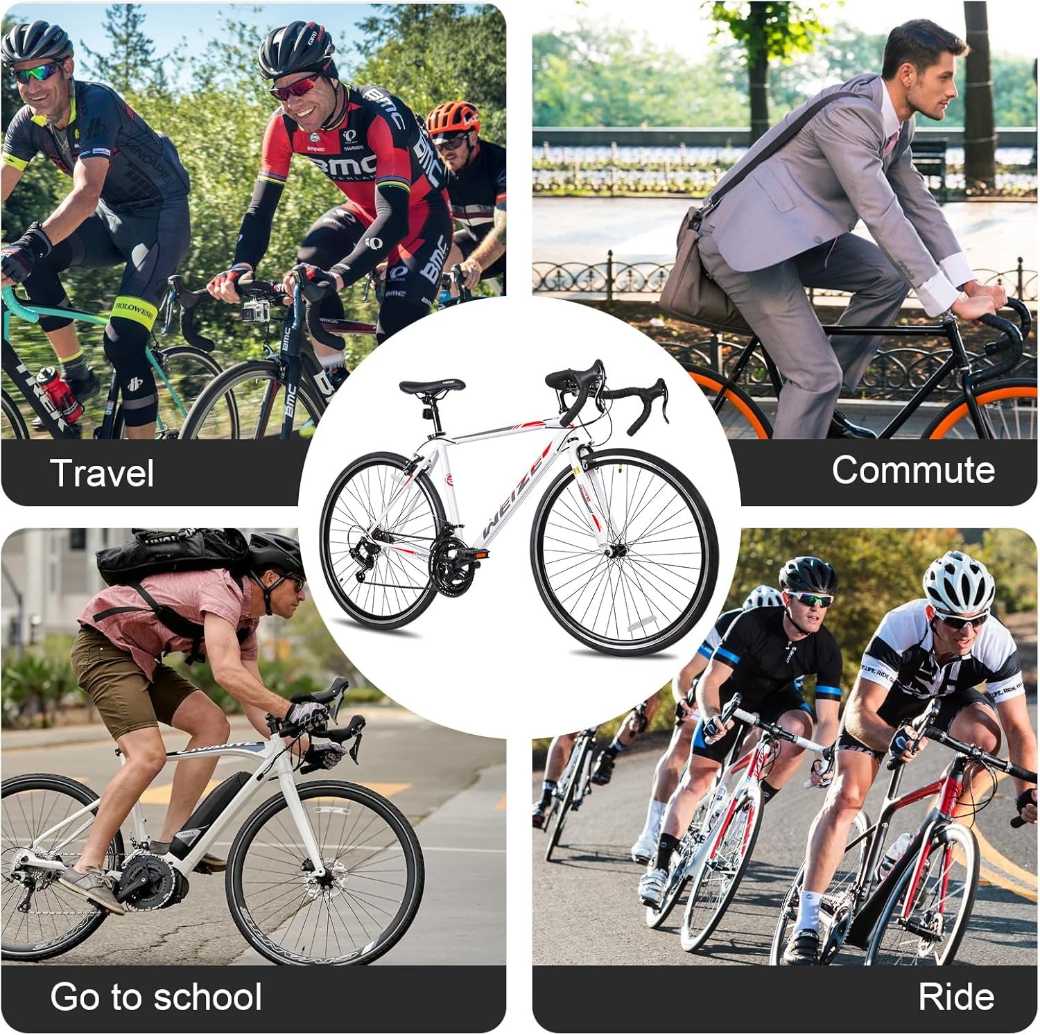WEIZE Road Bike, 700C Wheel City Commuter Bicycle, Shimano 14 Speed Drop Bar, Racing Adult Bike with Caliper Brakes, High-Carbon Steel Hybrid Bikes wourant