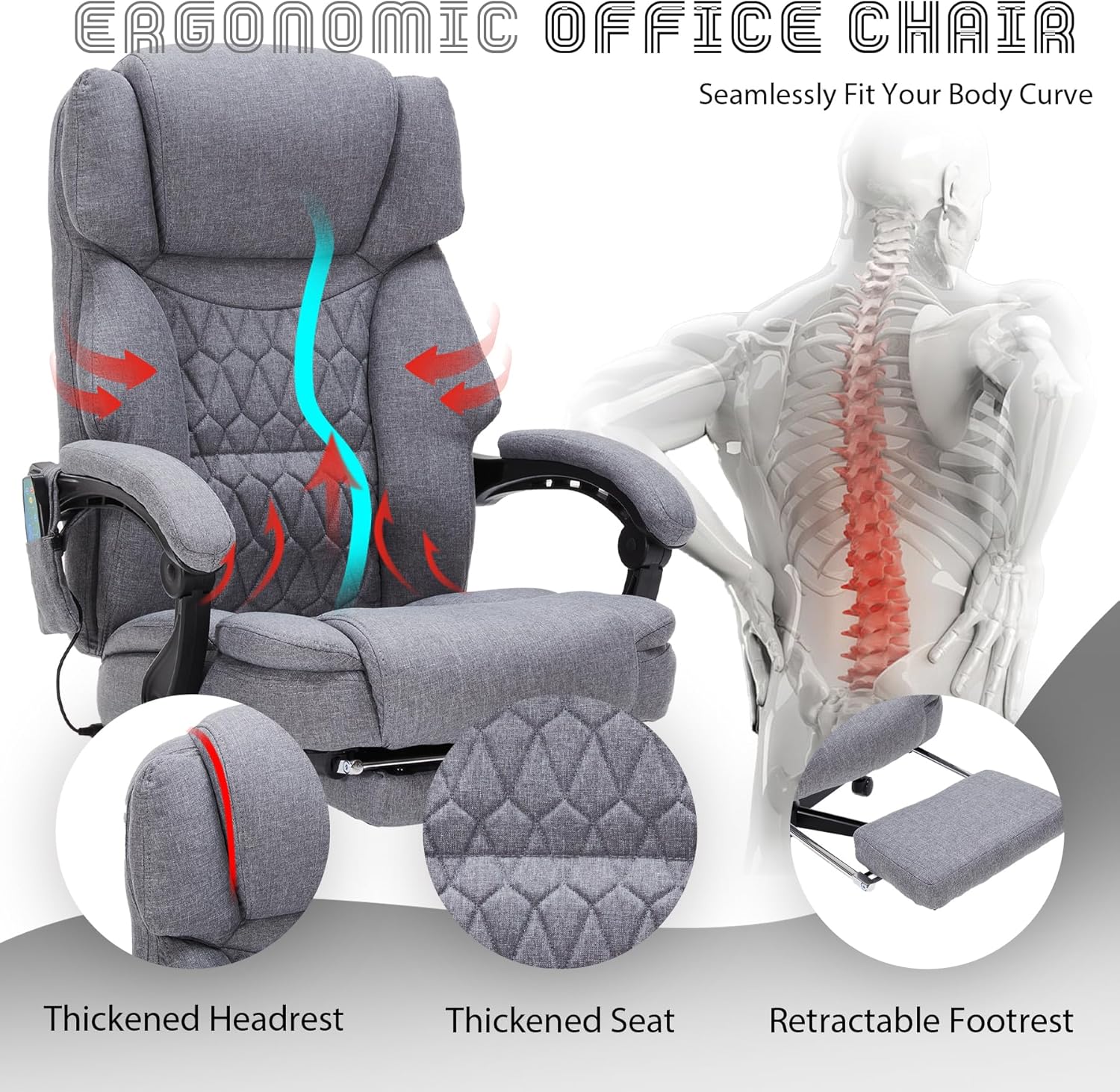 Massage Office Chair with Footrest 6 Point Vibration and Heating Home Executive Office Desk Chair wourant
