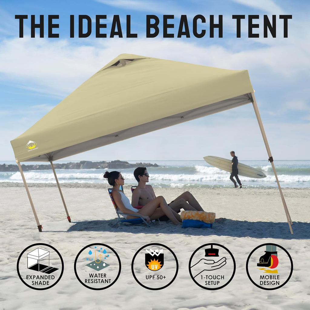 10x10 Pop-Up Awning - One-Click Installation Beach Tent - Outdoor Sunshade Silver Coated Top, 3 Heights and 4 Sand Pockets wourant