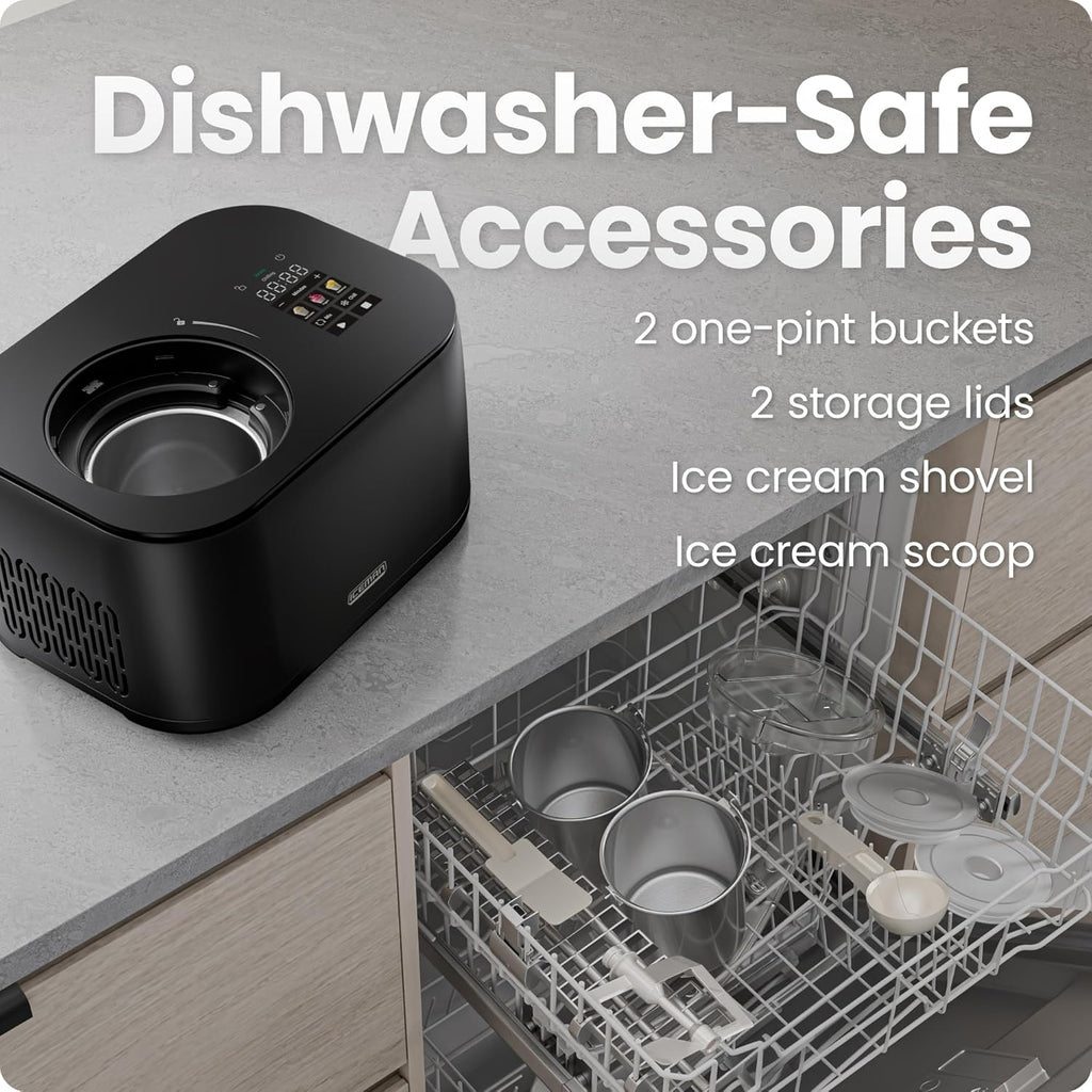 Iceman by Chefman Ice Cream Maker, No Pre-Freezing with Built-In Compressor, Makes Ice Cream, Froyo, Sorbet, Sherbet, Italian Ice, Frozen Yogurt, Digital Display w/ 3 Presets, 2 Pint Inserts Included woonhhop