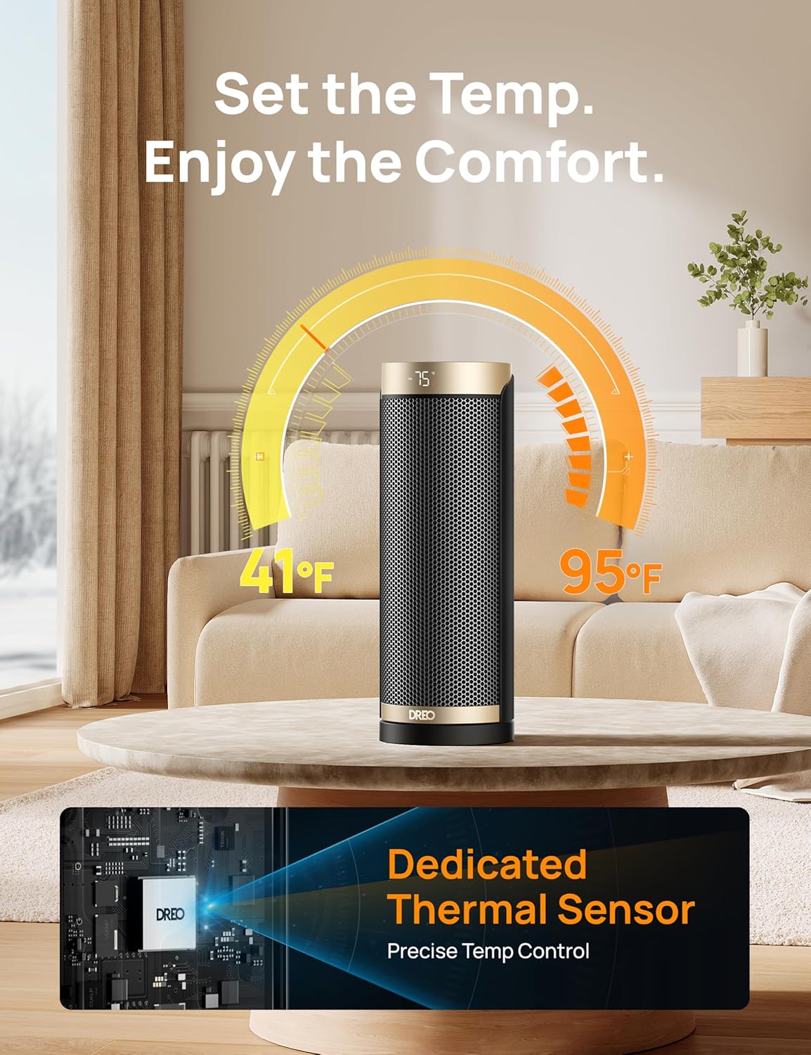 Dreo Space Heater, 1500W Electric Heaters for Indoor Use with Thermostat, 70° Oscillation, 8 Safety Protections, 5 Modes, Remote, 12H Timer, Quiet Portable Heater for Office, Bedroom, Large Room wourant