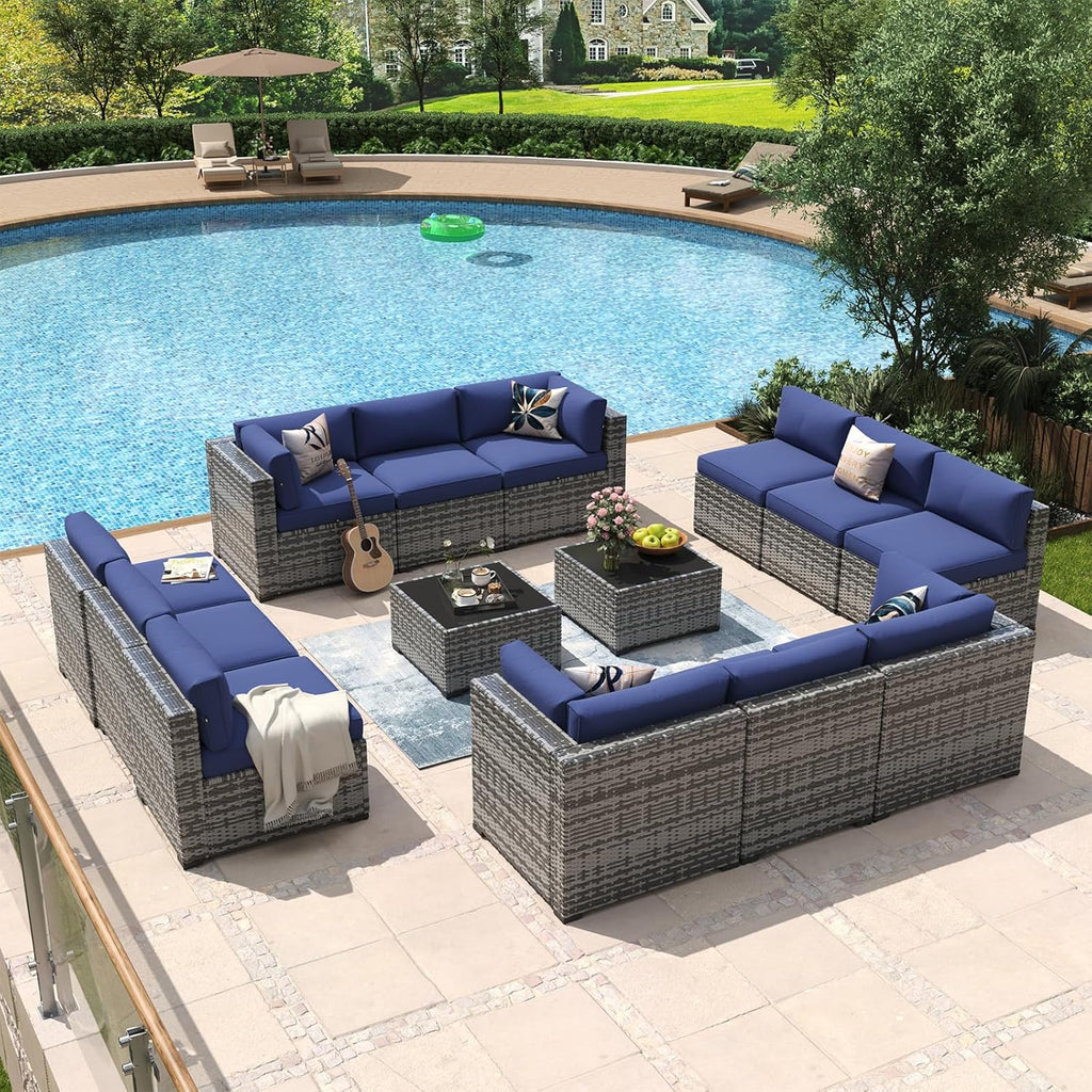 Aoxun 8 Piece Patio Furniture Set with 44?Fire Pit Table Wicker Rattan Outdoor Sectional Sofa Set with Coffee Table and Thickened Cushions, Beige (Waterproof Cover Included) woonhhop