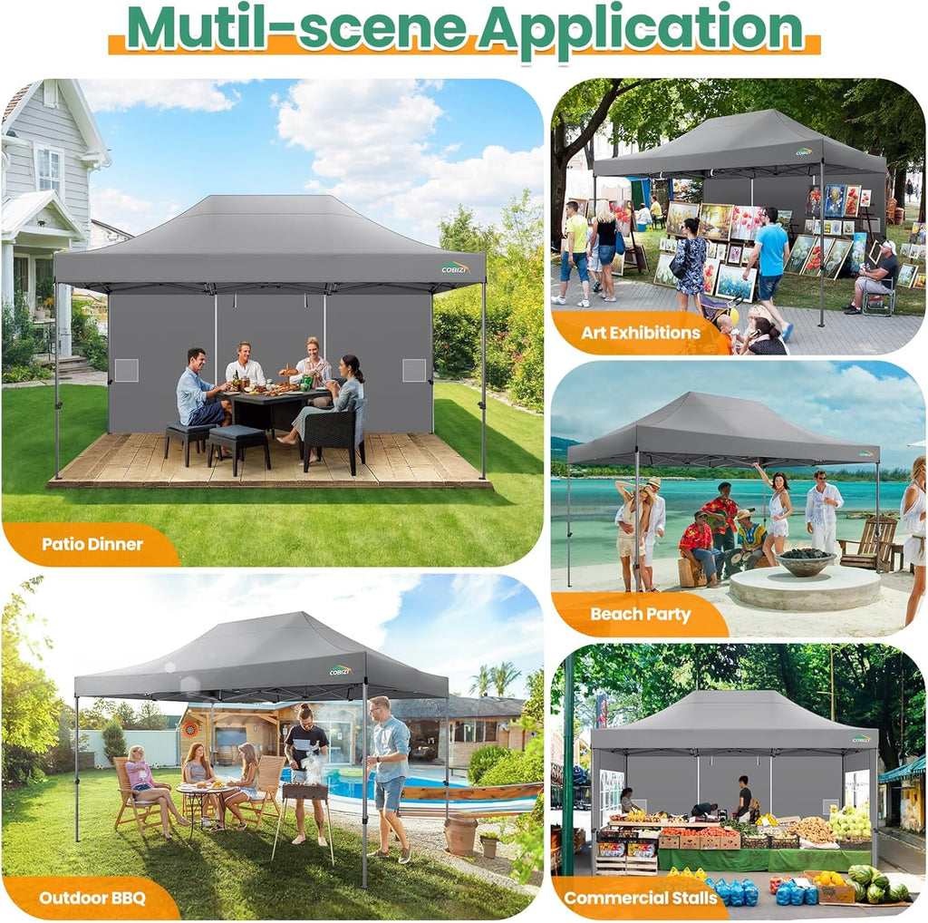 COBIZI 10x20 Heavy Duty Pop up Canopy Tent with 6 sidewalls Easy Up Commercial Outdoor Canopy Wedding Party Tents for Parties All Season Wind & Waterproof Gazebo with Roller Bag,Black(Frame Thickened) wourant
