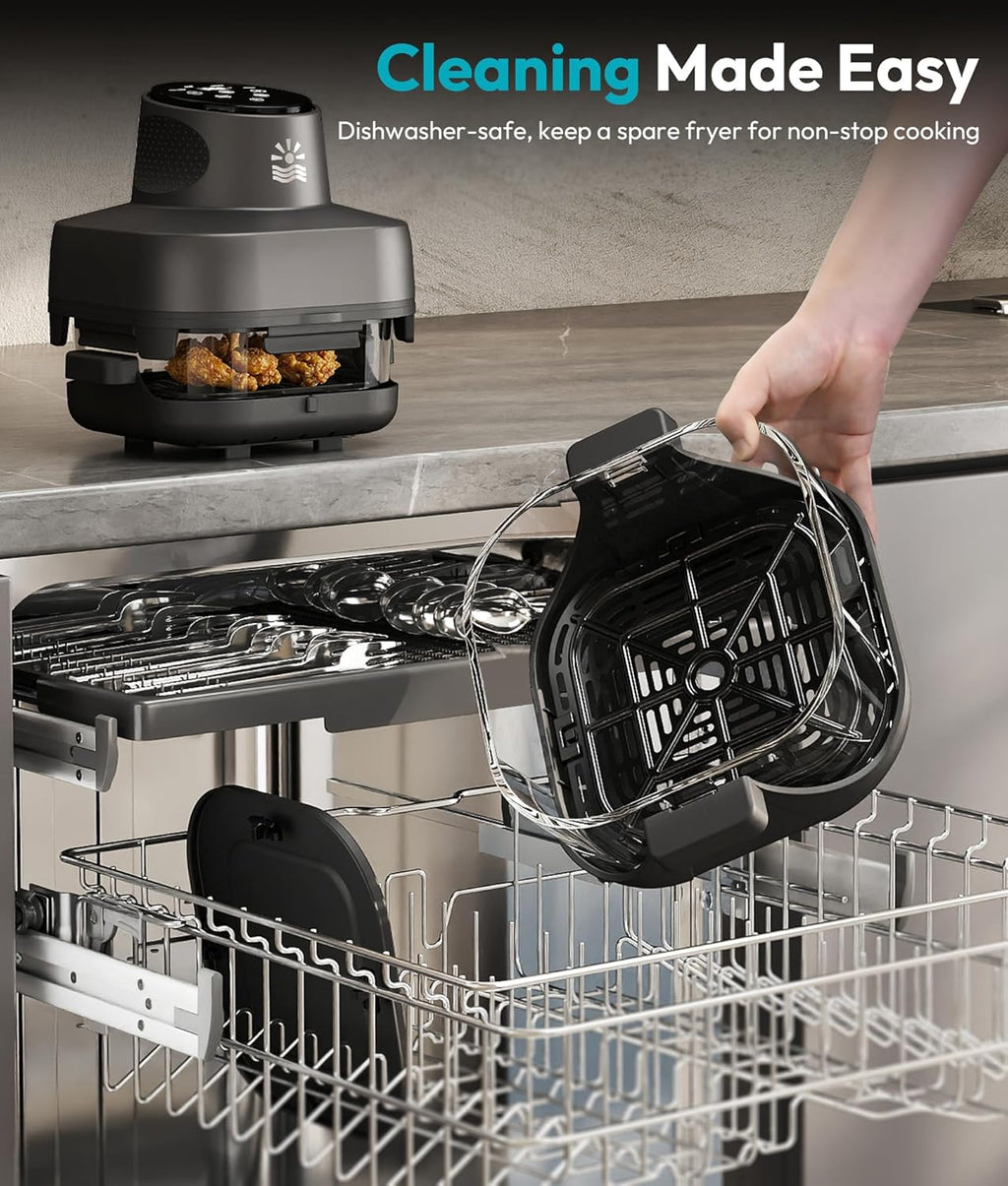 Rellytech Portable Glass Air Fryer - 1500W, 4.2 QT & 6-Cup Dual Glass Containers wourant
