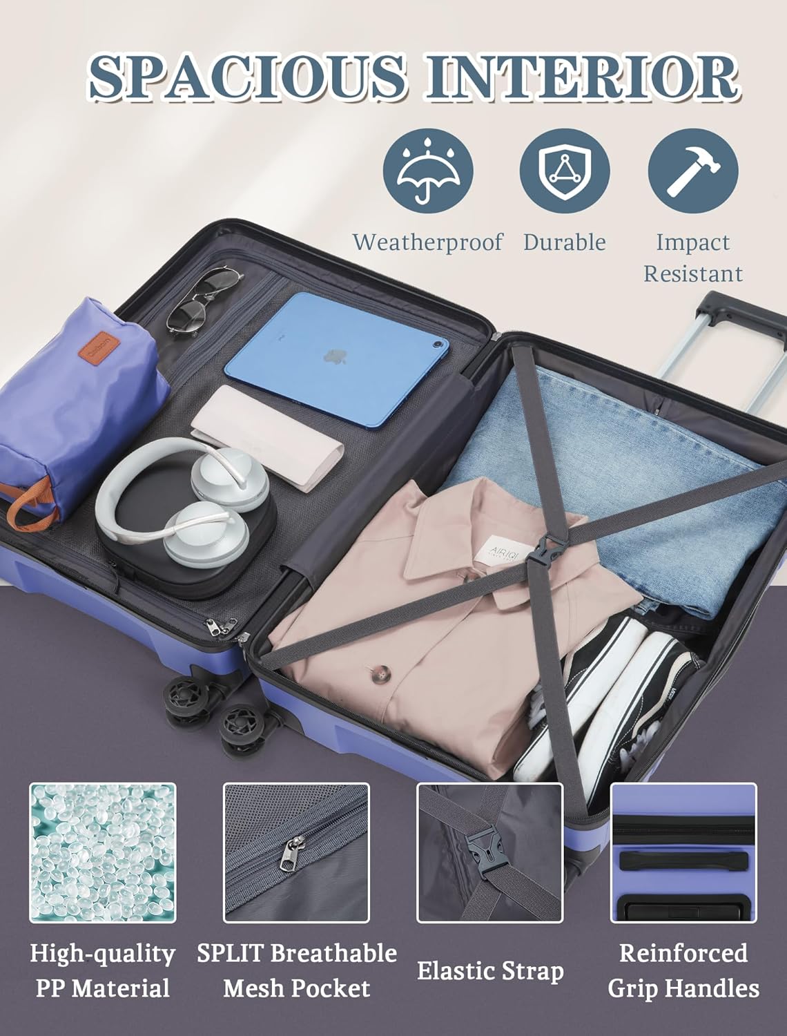 5-piece luggage set with wheels, ABS hardshell suitcase with spinner wheels wourant