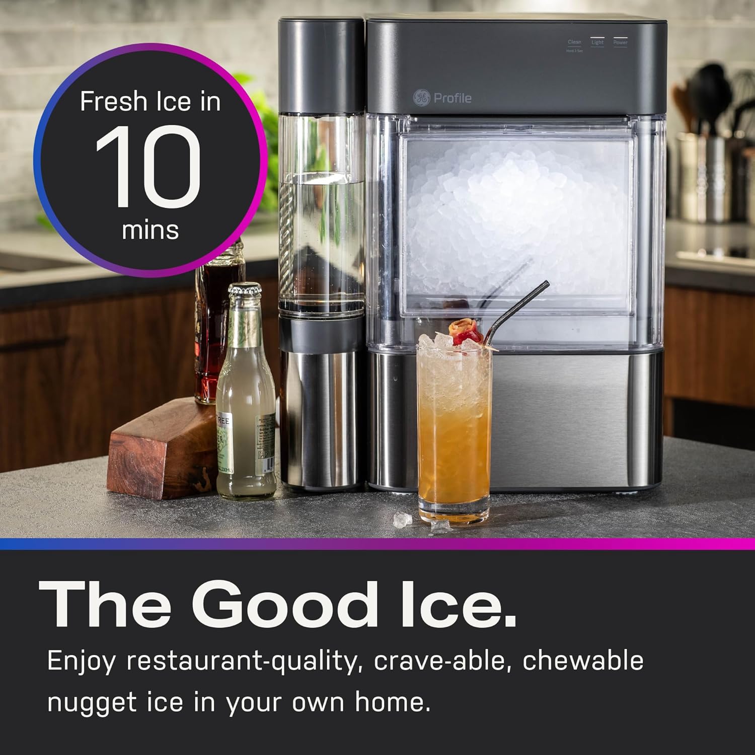 GE Profile Opal 2.0 with 0.75 Gallon Tank, Chewable Crunchable Countertop Nugget Ice Maker, Scoop included, 38 lbs in 24 hours, Pellet Ice Machine with WiFi & Smart Connected, Black Stainless Steel wourant