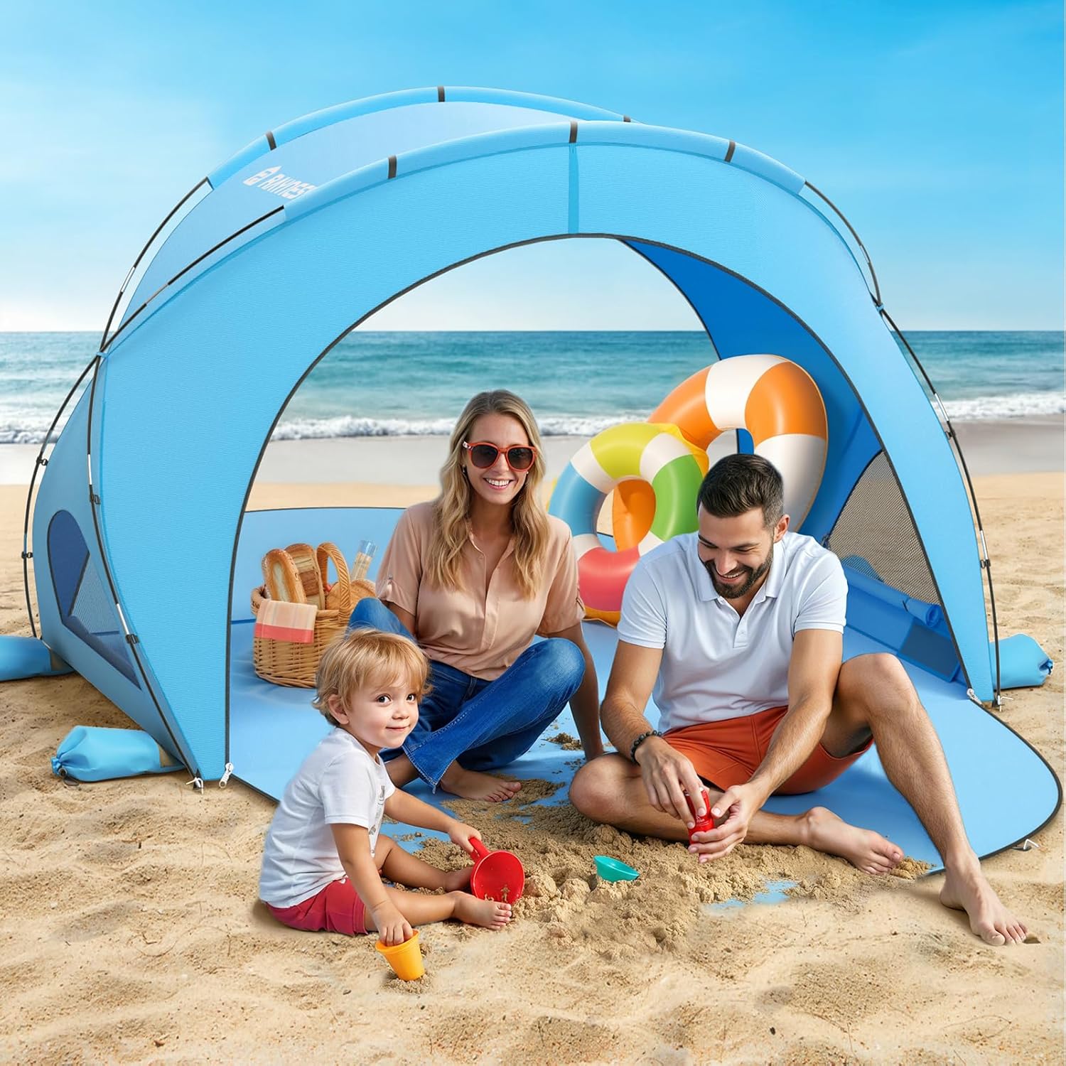 Beach Tent Sun Shelter, Beach Shade Tent with UPF50+ UV Protection, Beach Sun Shelter, Beach Shade with 2 Zippered Doors, Portable Beach Tent for Beach Camping Fishing wourant