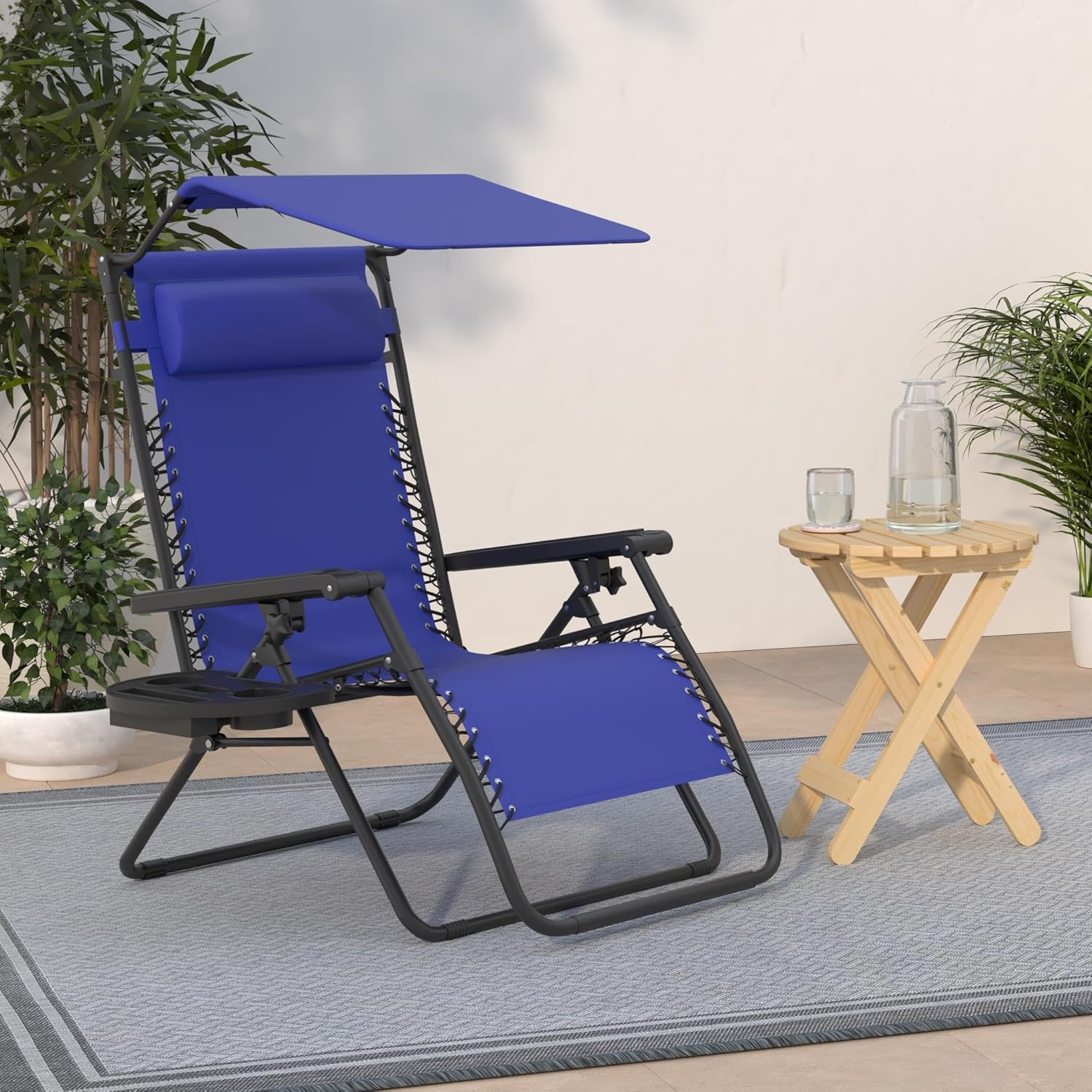 Best Choice Products Folding Zero Gravity Outdoor Recliner Patio Lounge Chair w/Adjustable Canopy Shade, Headrest, Side Accessory Tray, Textilene Mesh - Peacock Blue wourant