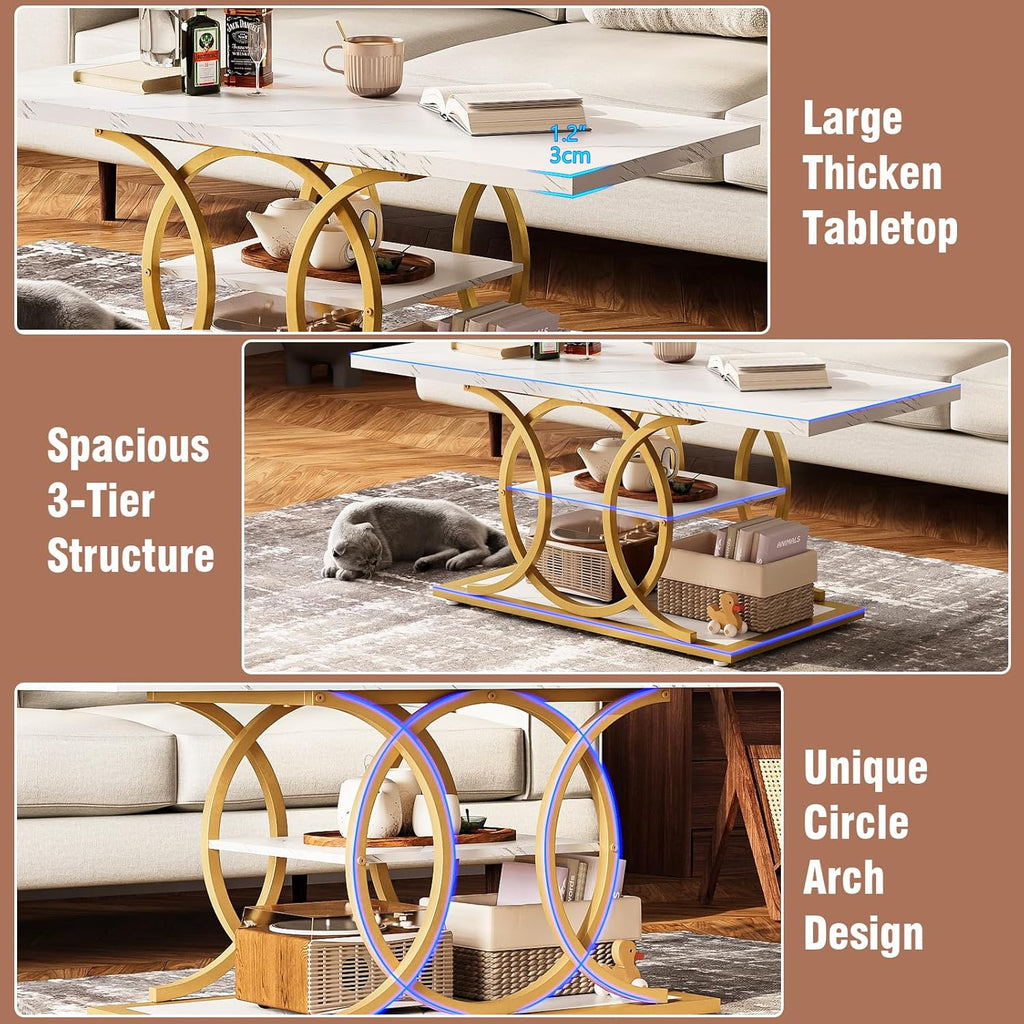 GiftGo Rustic Style Coffee Table Storage Industrial Style Three Tier Centerpiece Living Room Table wourant