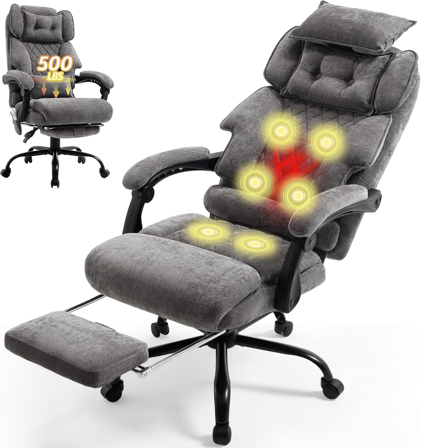 Massage Office Chair with Footrest, Large and Tall Leather Office Chair 500 lbs wourant