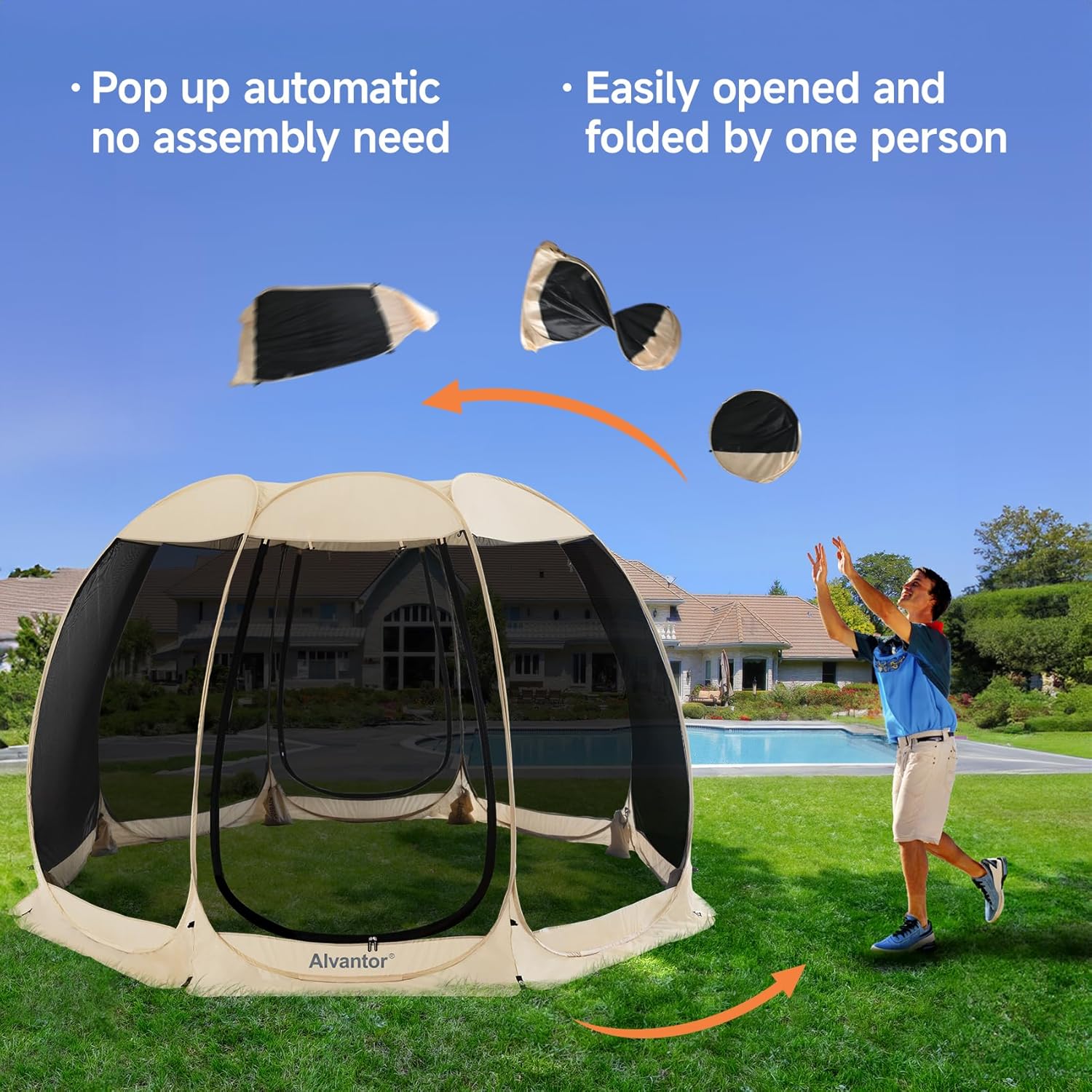 Screen gazebo, sleeps 6-10-15 people Igloo-style canopy tent with mosquito net on the sides Perfect for garden, patio, backyard wourant