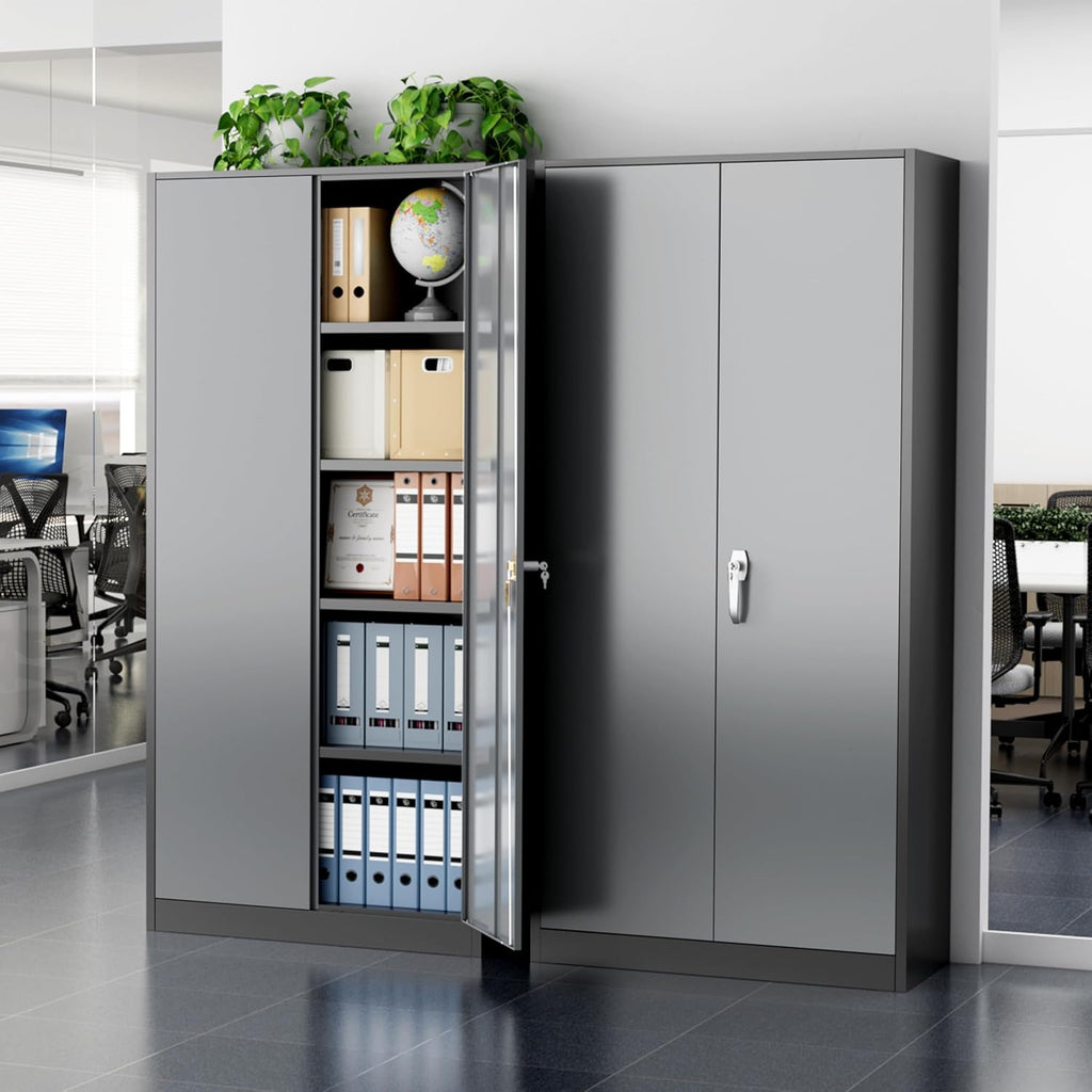 Greenvelly Metal Storage Cabinet, 72" Black Locking Metal Cabinet with 2 Doors and 4 Adjustable Shelves, Lockable Garage Storage Cabinets for Home Office, Garage, Kitchen, Living Room wourant