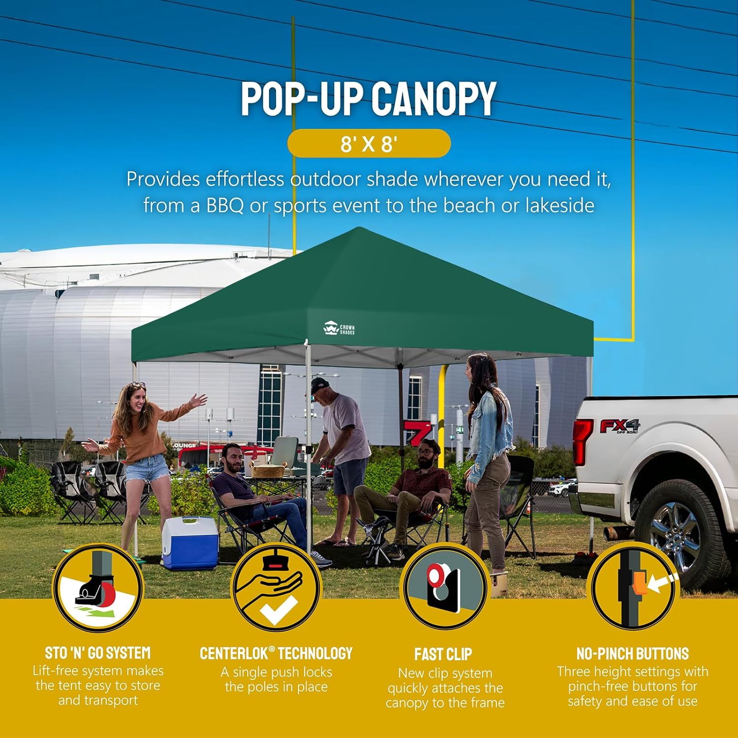 10x10 Pop-Up Awning - One-Click Installation Beach Tent - Outdoor Sunshade Silver Coated Top, 3 Heights and 4 Sand Pockets wourant