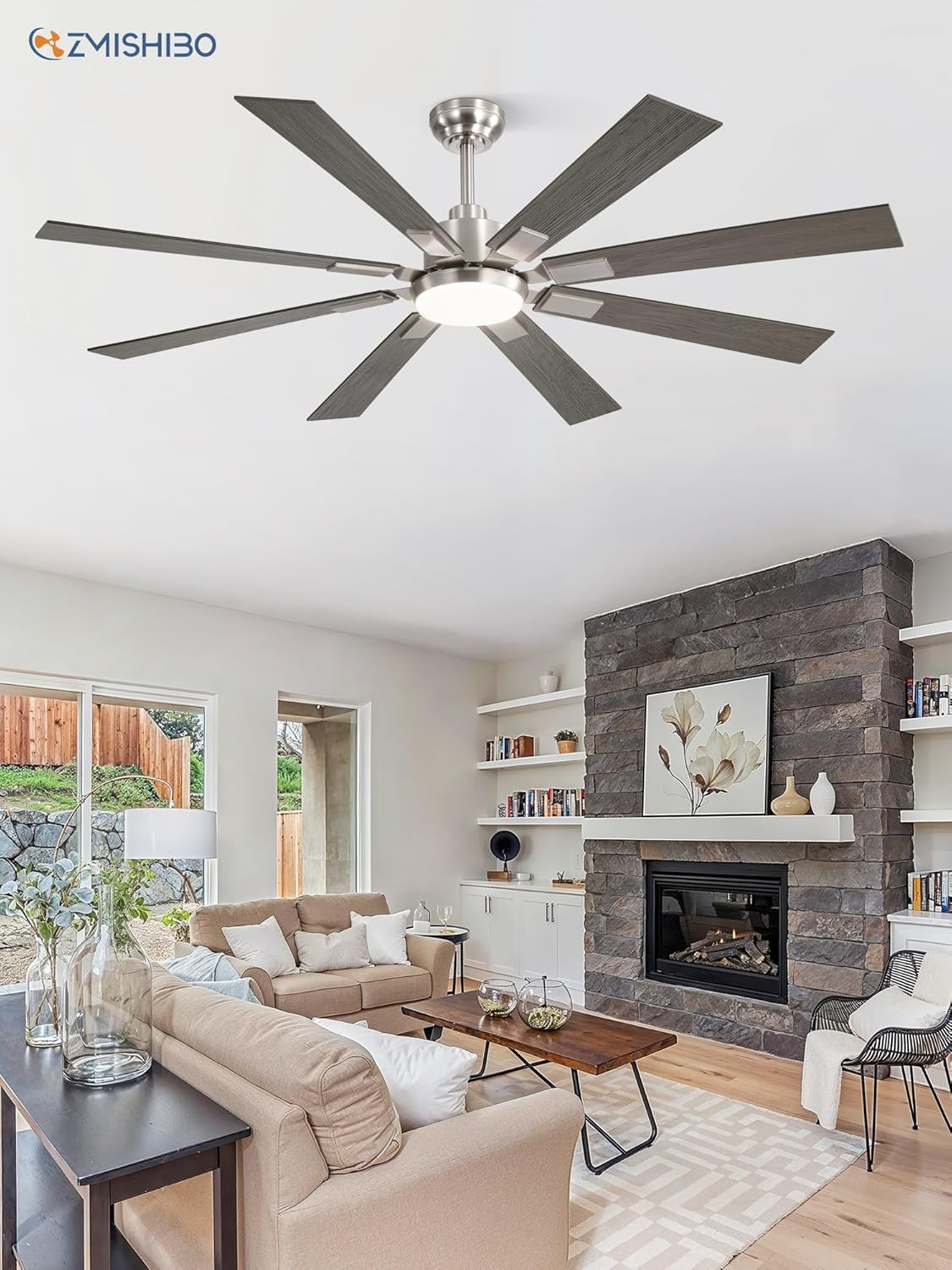 ZMISHIBO 72 inch Large Ceiling Fans with Lights and Remote, Indoor/Outdoor Black Modern Ceiling Fan for Kitchen Living Room Patio, 6 Speed Reversible Quiet DC Motor, 3 CCT, Dual Finish 8 Blades wourant