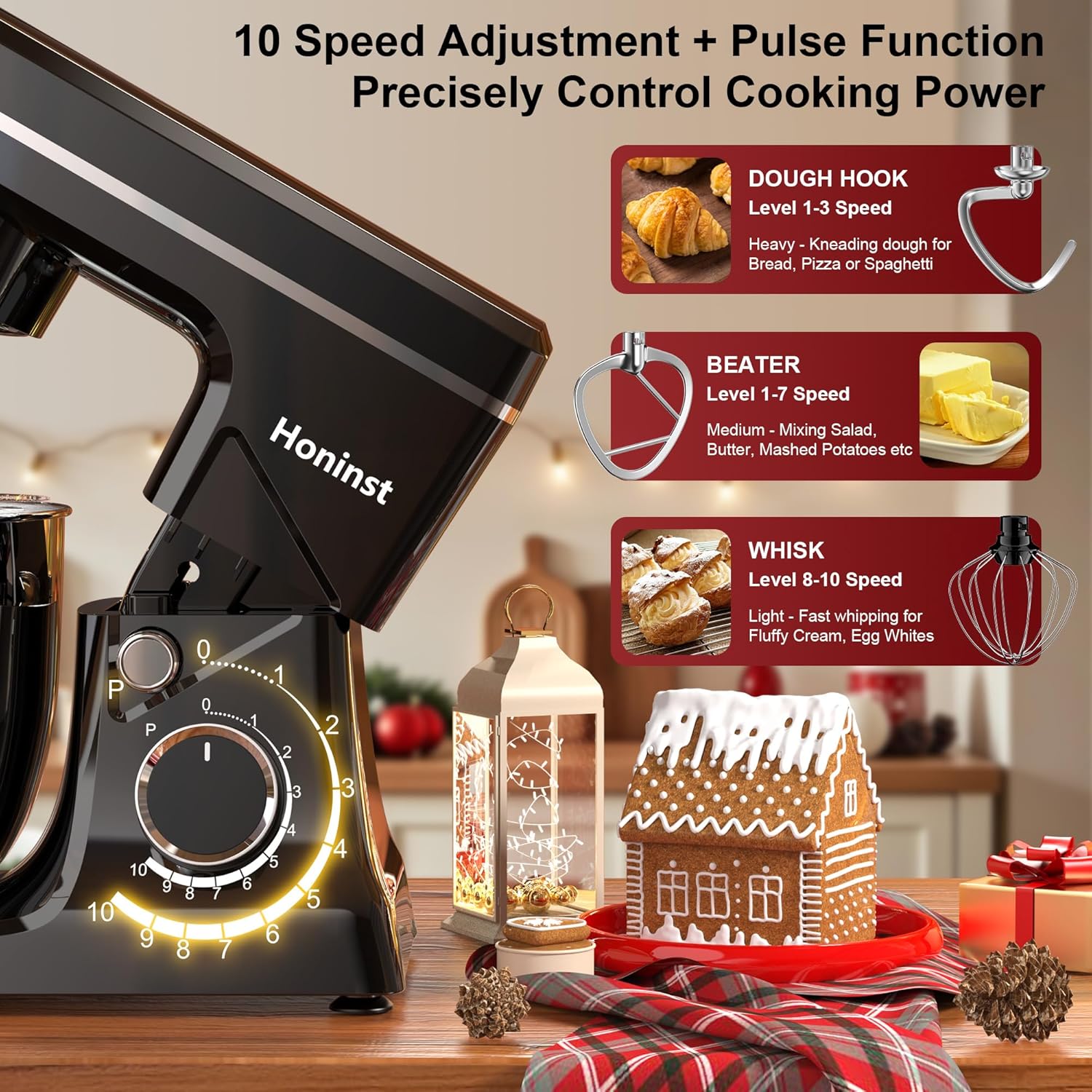 10-Speed Stand Mixer with 8-in-1 Splash Guard, Tilt Head, 6-Quart Stainless Steel Bowl + Dishwasher-Safe Dough Hook/Whisk/Blender/Scraper wourant
