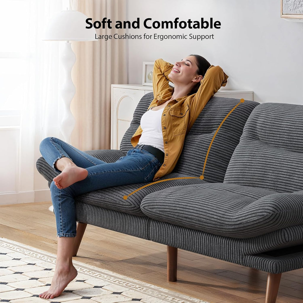 Convertible Futon Sofa Bed, 66 Inch Corduroy Futon Sofa Recliner Sofa Bed for Small Spaces, Playrooms or Offices wourant