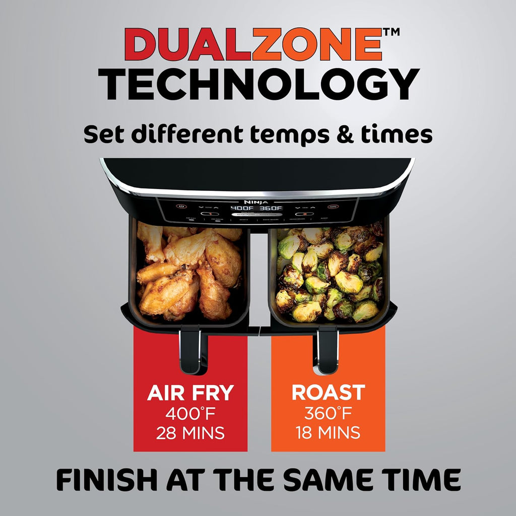 Ninja Foodi 10QT 6-in-1 DualZone Smart XL Air Fryer, 2 Independent 5QT Baskets, Smart Cook Thermometer, Match Cook, Smart Finish, Air Fry, Roast, Bake, Dehydrate, Reheat, Grey, DZ550 wourant