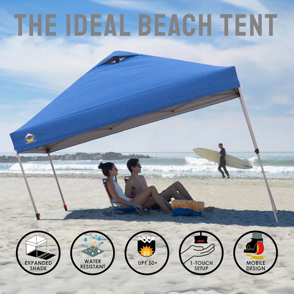 10x10 Pop-Up Awning - One-Click Installation Beach Tent - Outdoor Sunshade Silver Coated Top, 3 Heights and 4 Sand Pockets wourant