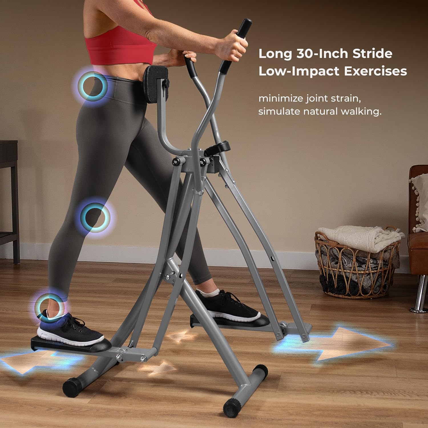 Sunny Health & Fitness Smart Air Walker Elliptical, Low-Impact 30-Inch Stride Home Glider Machine, Senior Cross Trainer for Indoor Cardio Exercise, Free SunnyFit App Bluetooth Connection- SF-E902SMART wourant