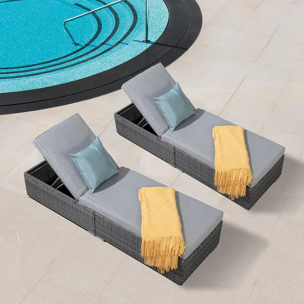 Patiorama Outdoor Patio Lounge Chair Elegant Reclining Adjustable Pool Rattan Chaise Chair wourant