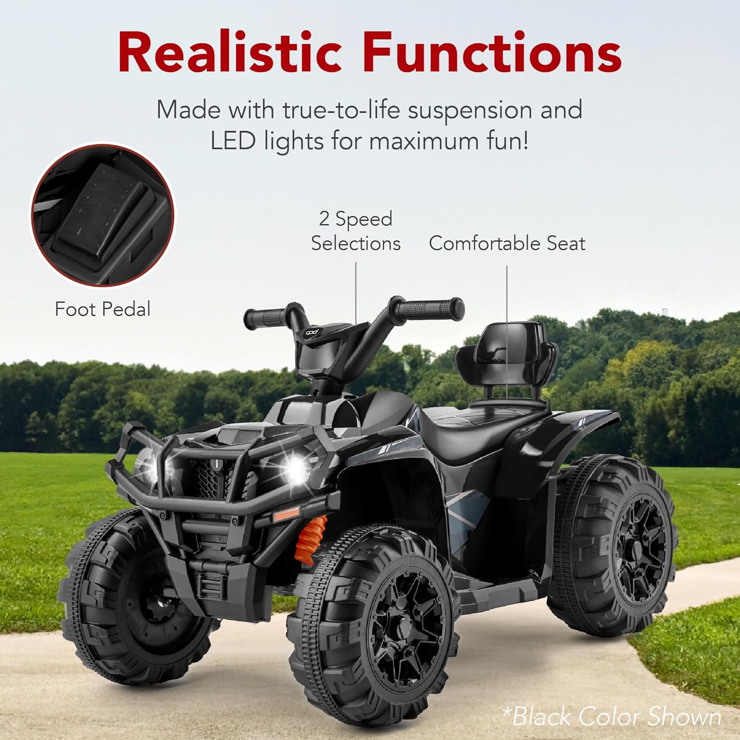 Best Choice Products 12V Kids Ride-On Electric ATV, 4-Wheeler Quad Car Toy w/Bluetooth Audio, 2.4mph Max Speed, Treaded Tires, LED Headlights, Radio wourant